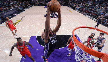 SACRAMENTO, CA - MARCH 5: Precious Achiuwa #9 of the Sacramento Kings dunks the ball during the game against the New Orleans Pelicans on March 5, 2026 at Golden 1 Center in Sacramento, California. NOTE TO USER: User expressly acknowledges and agrees that, by downloading and or using this Photograph, user is consenting to the terms and conditions of the Getty Images License Agreement. Mandatory Copyright Notice: Copyright 2026 NBAE (Photo by Rocky Widner/NBAE via Getty Images)