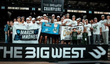 The Hawaii men's basketball team stood on the Big West tournament championship stage after defeating UC Irvine in the title game at Lee's Family Forum in Henderson, Nev., on Saturday.