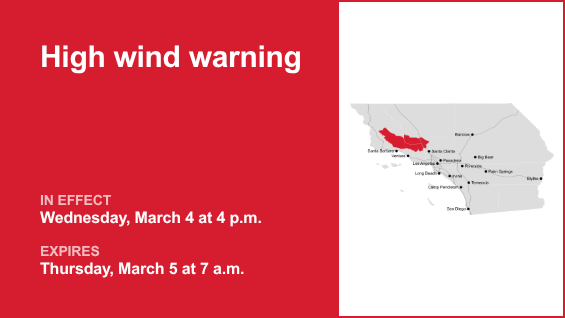 High wind warning affecting 5 Freeway north of LA until Thursday morning — gusts to hit 65 mph – Orange County Register