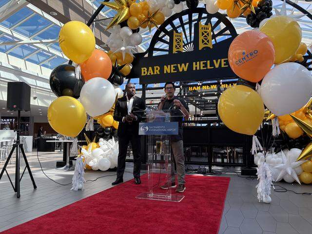 New Helvetia Brewing owner Dave Gull speaks at the Sacramento International Airport ribbon cutting ceremony for Bar New Helvetia and other new concessions on Thursday.