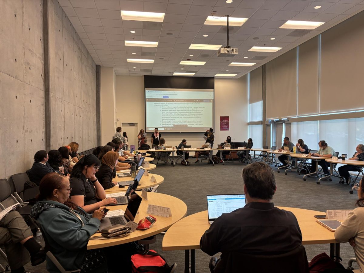 The City College Academic Senate listens to a presentation during its regular meeting, Monday April 14, 2025. Photo by Bailey Kohnen/City Times Media