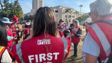 Jill Lemons, first aid coordinator, briefed volunteers, Saturday morning, outside the County Administration building, March 28, 2026.