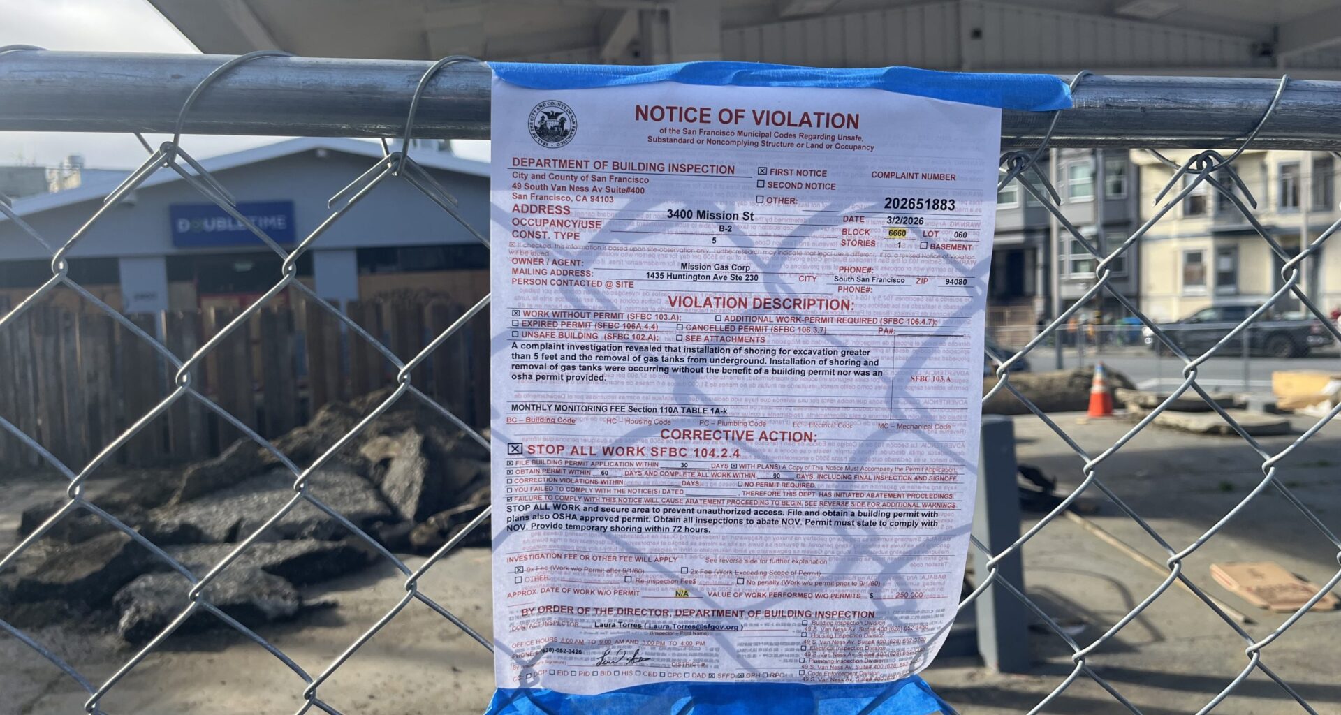 S.F. halts unpermitted excavation at Mission St. gas station