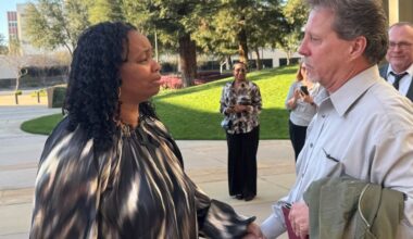 Image of La-Kebbia “Kiki” Wilson and Charles Smith outside the federal courthouse in Fresno