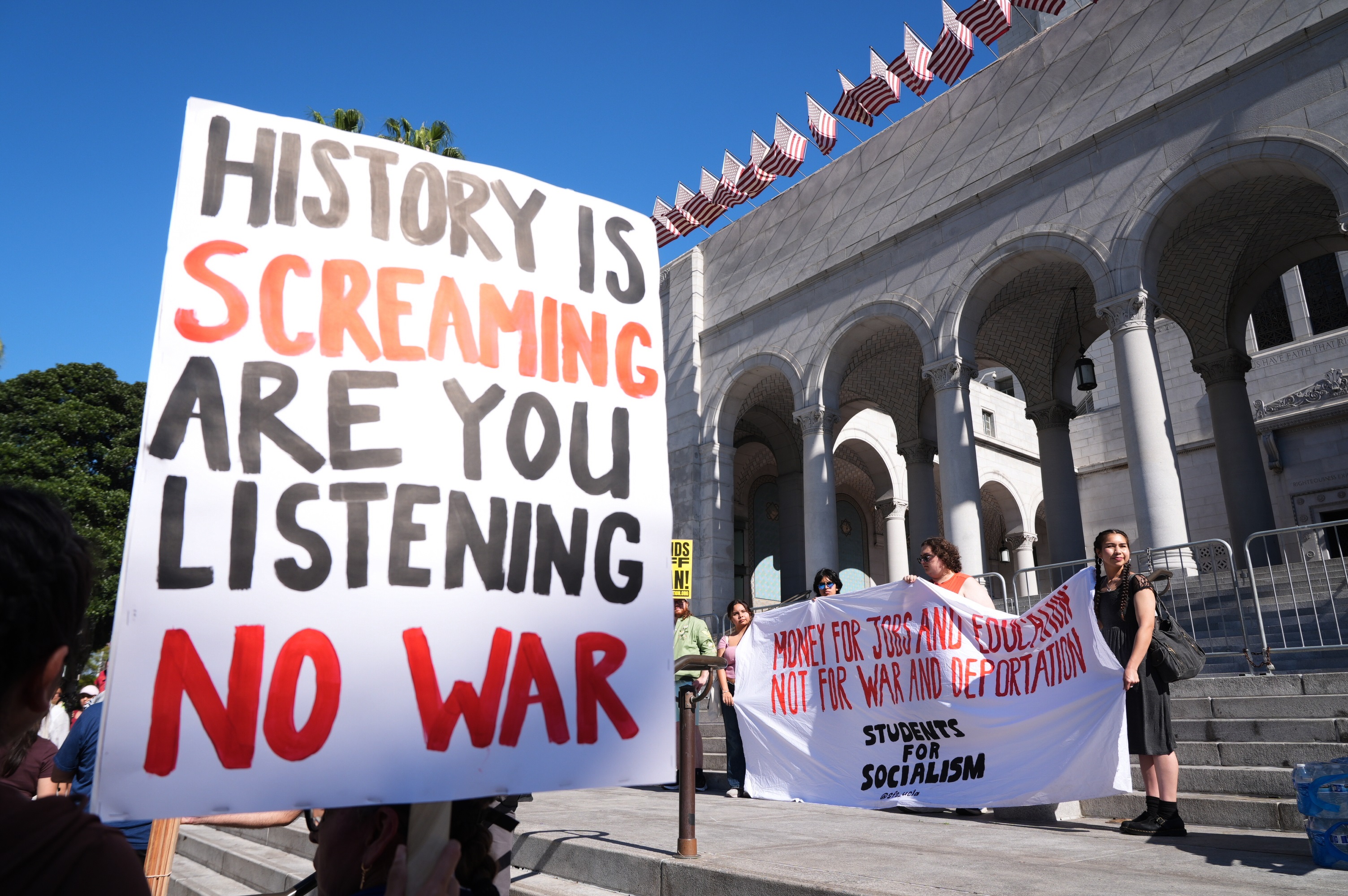 Protesters gather during a demonstration in reaction to the U.S....
