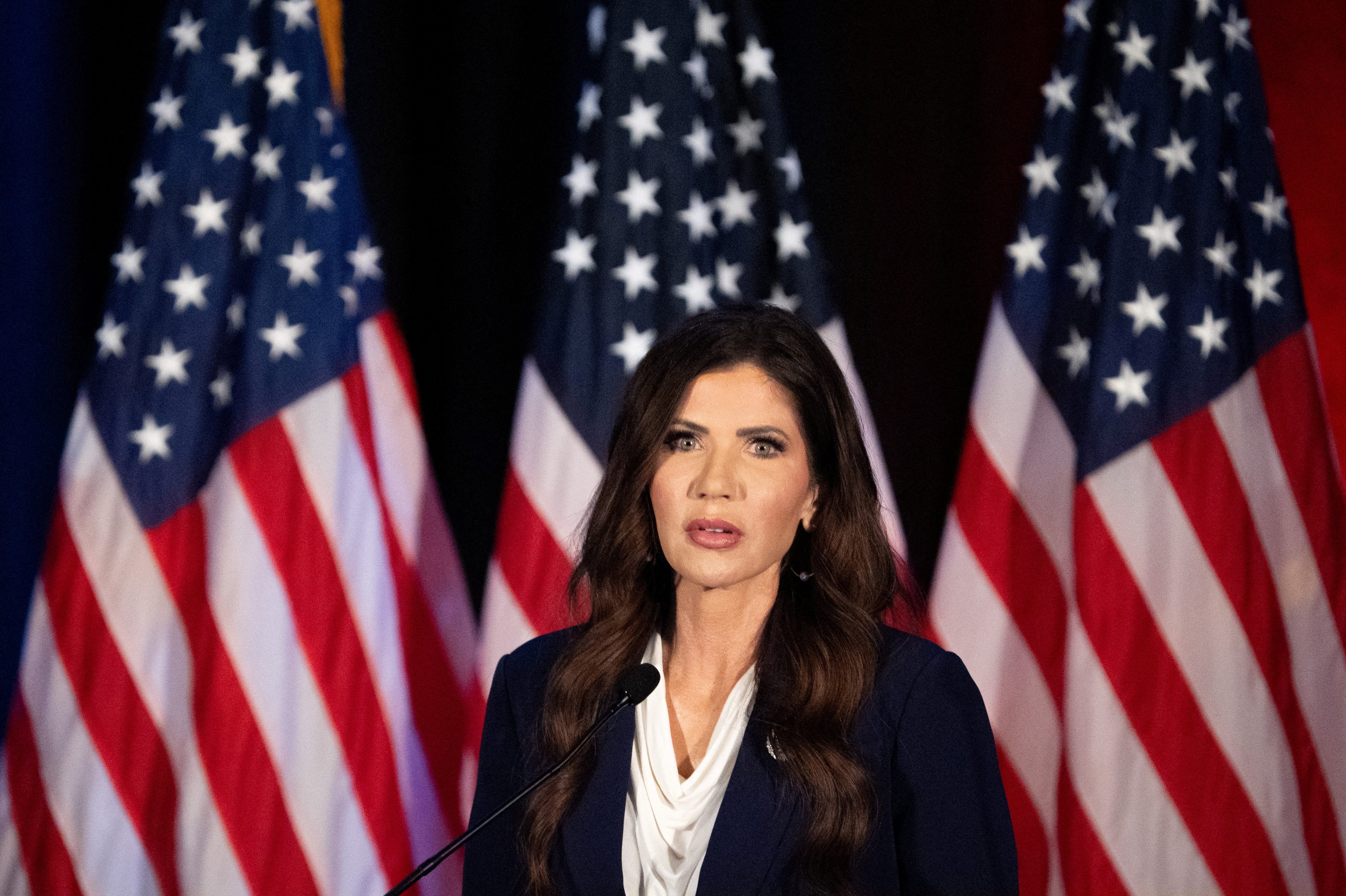 Kristi Noem speaks at the Sergeant Benevolent Association conference in Nashville, Tennessee, on March 5, 2026, shortly after President Donald Trump announced she would be replaced as Homeland Security secretary
