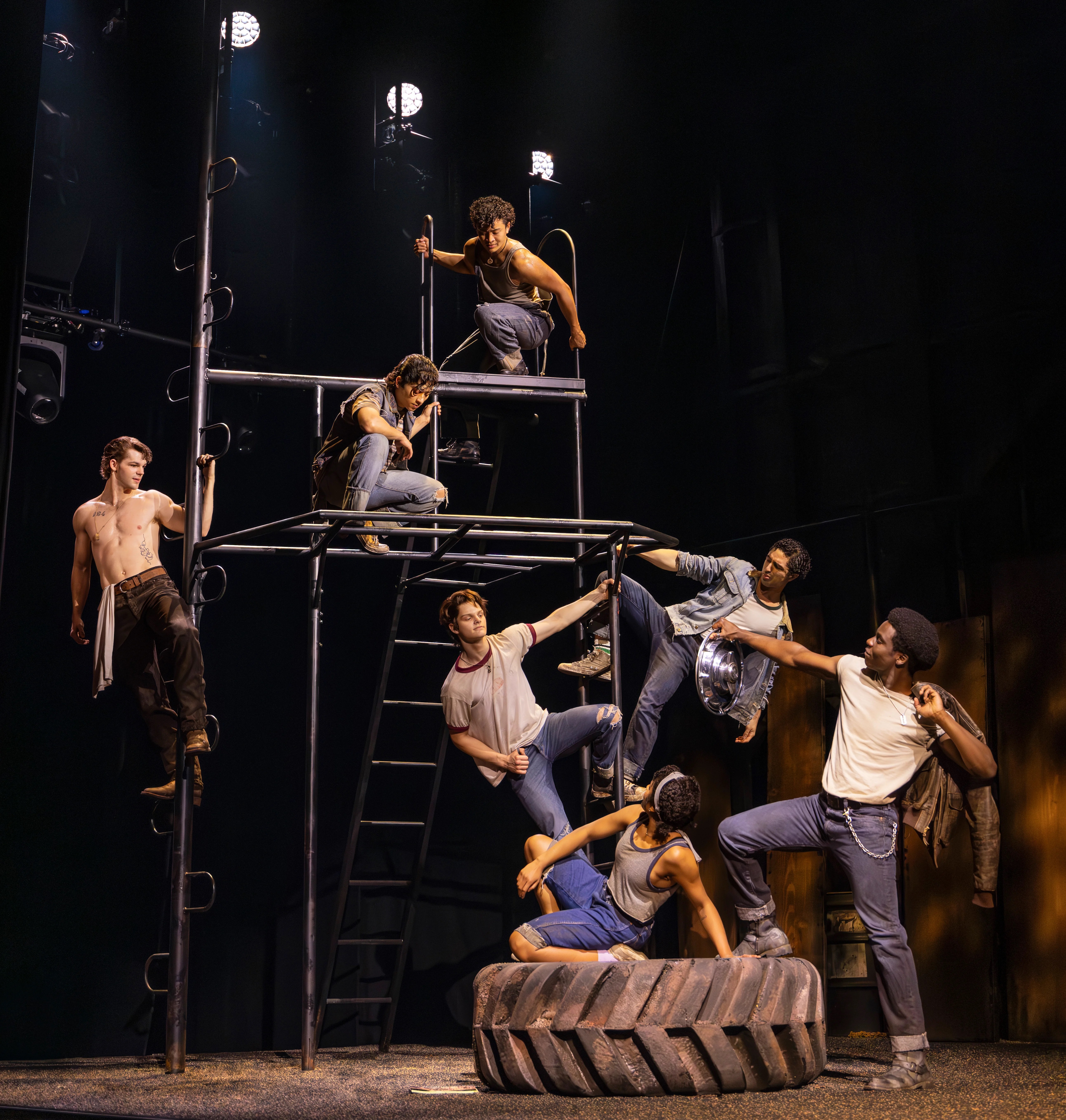 The cast of the the Broadway musical “The Outsiders.” The...