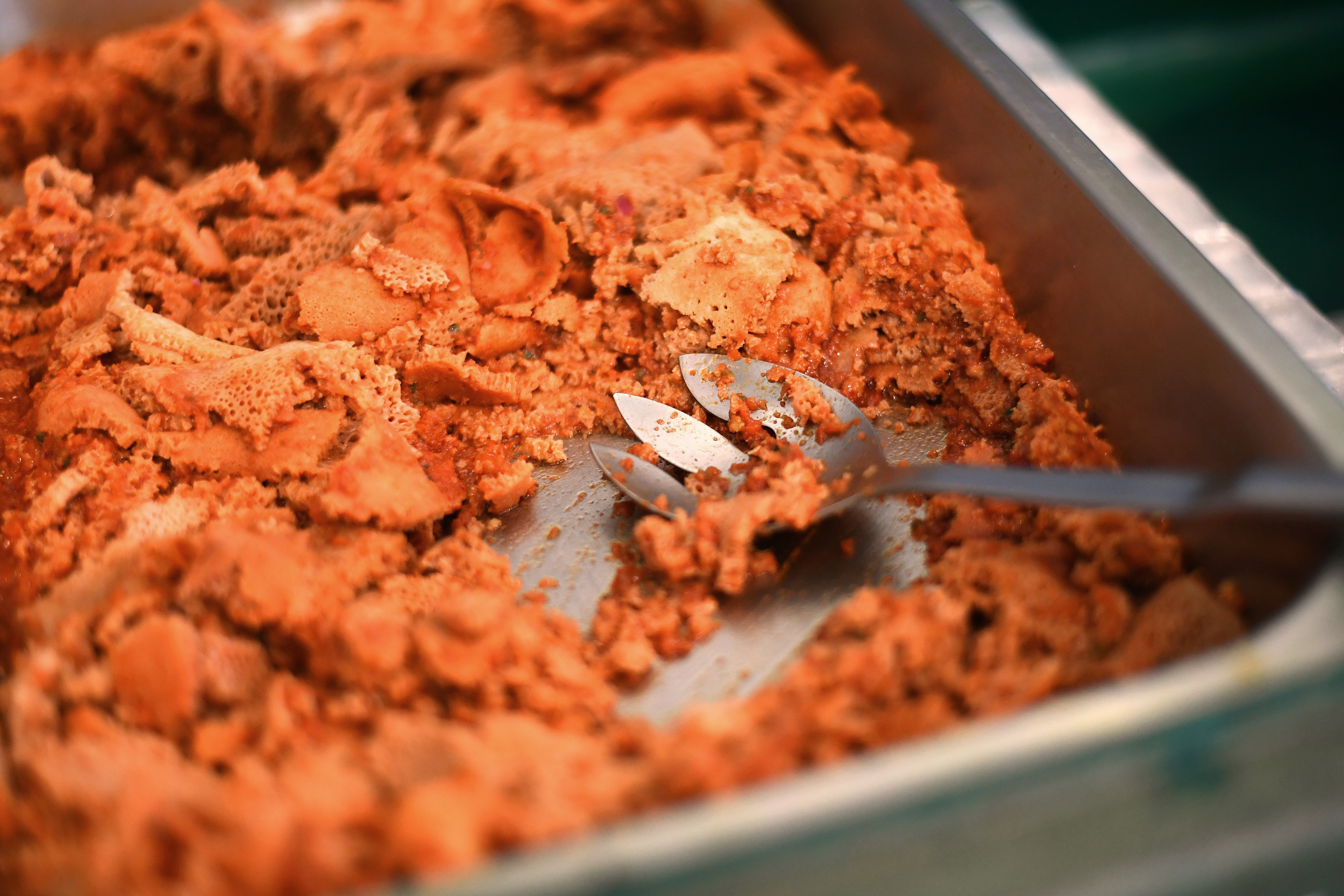 Injera salad is included in the vegan buffet at Rahel...