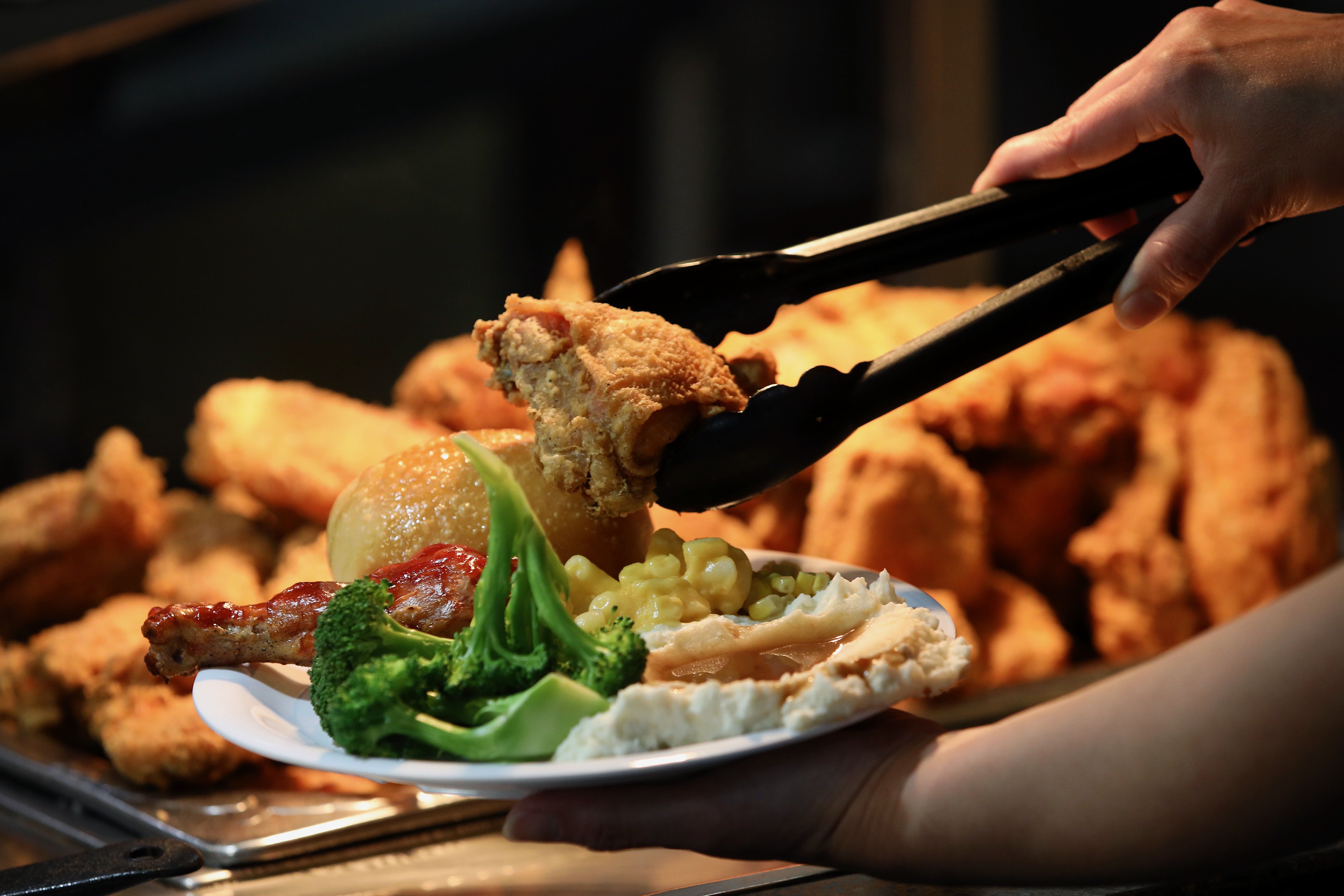 The buffet is stocked during lunchtime at Golden Corralâs City...