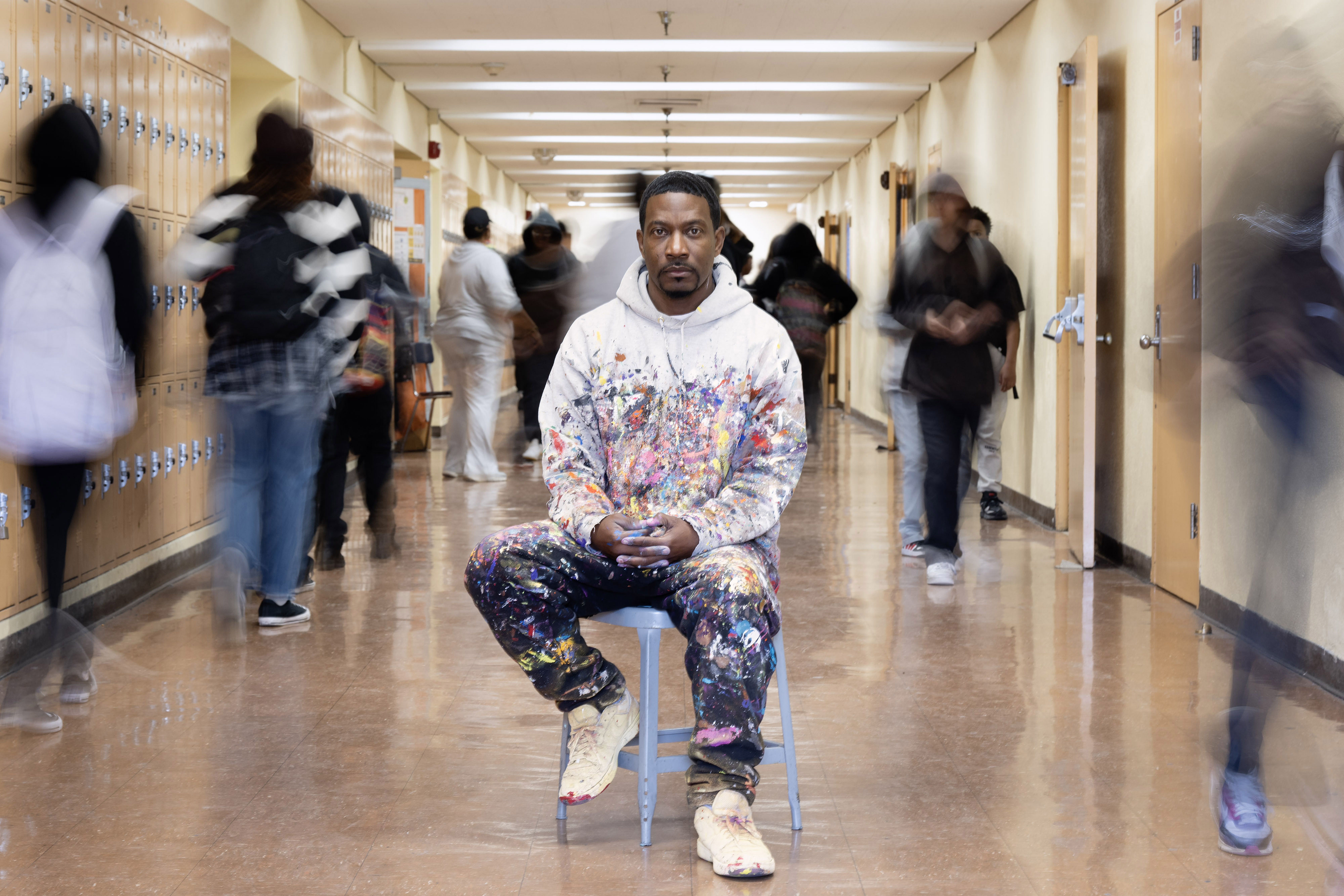 Muralist Mike Norice poses for a portrait at Audubon Middle...