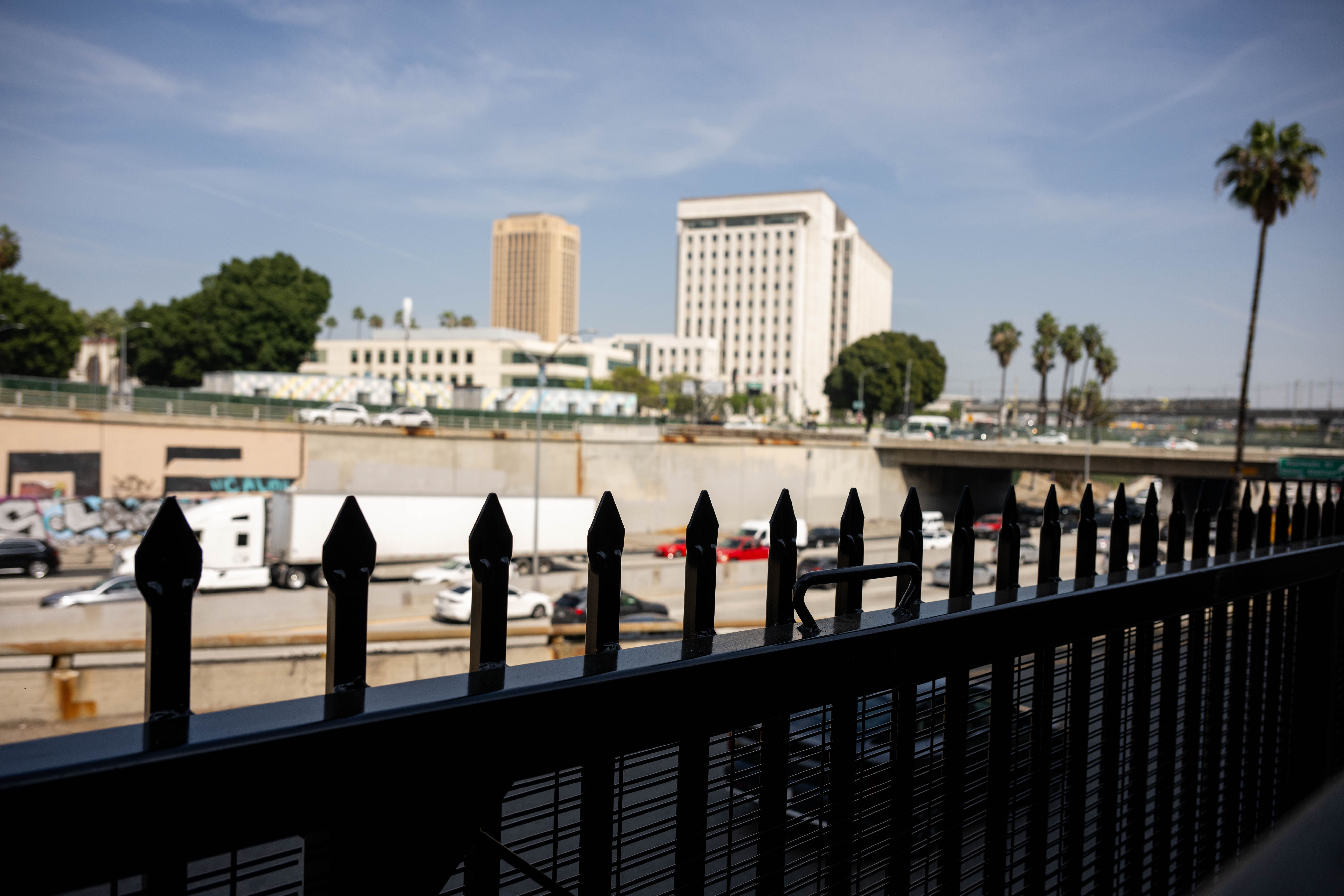 Vehicles enters the southbound Los Angeles Street onramp 101 Freeway...
