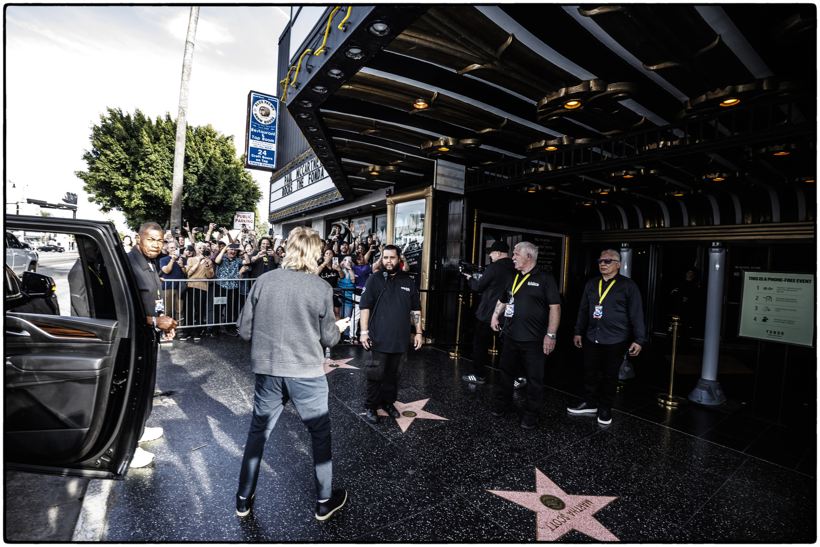 Paul McCartney arrives at the Fonda Theatre on Hollywood Boulevard...