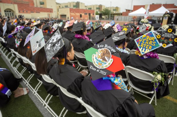 Students attend the graduation ceremony at Cesar E. Chavez Learning Academy for the Social Justice Humanitas Academy in San Fernando, Wednesday, May 31, 2023. (Photo by Hans Gutknecht, Los Angeles Daily News/SCNG)