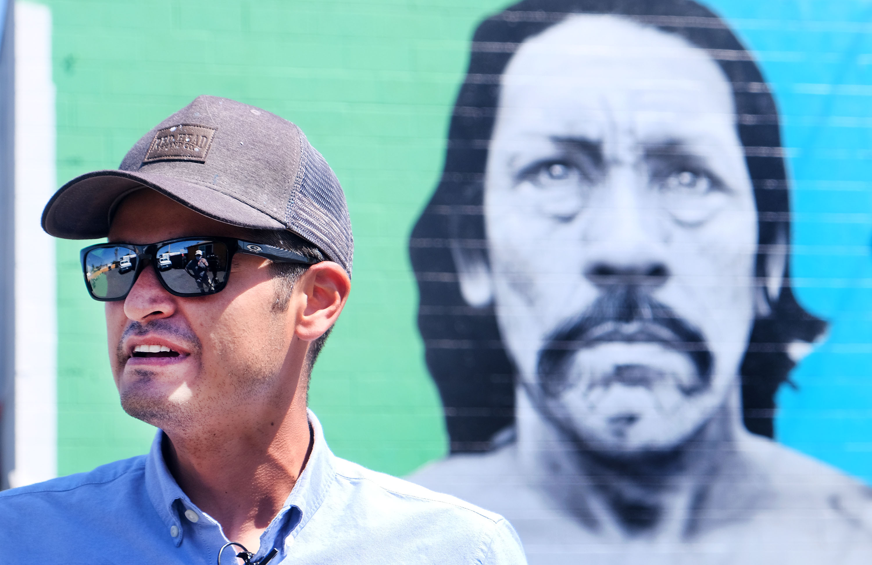 Muralist Levi Ponce works on restoring his iconic Danny Trejo...