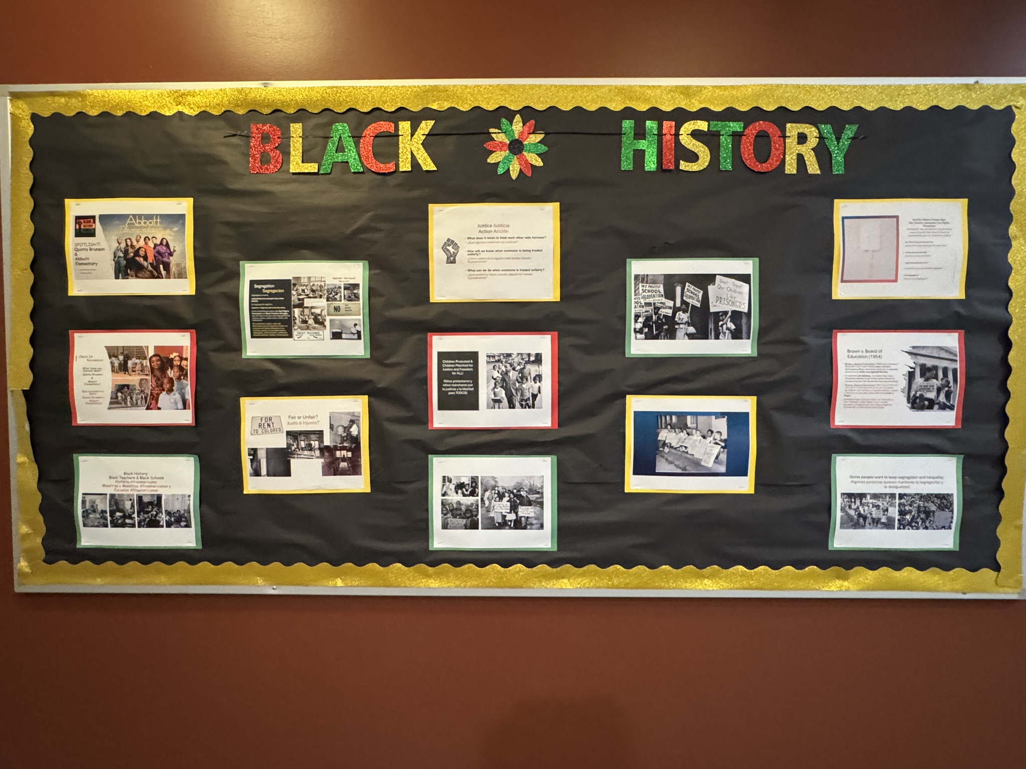 A bulletin board featuring Black history is on display at...