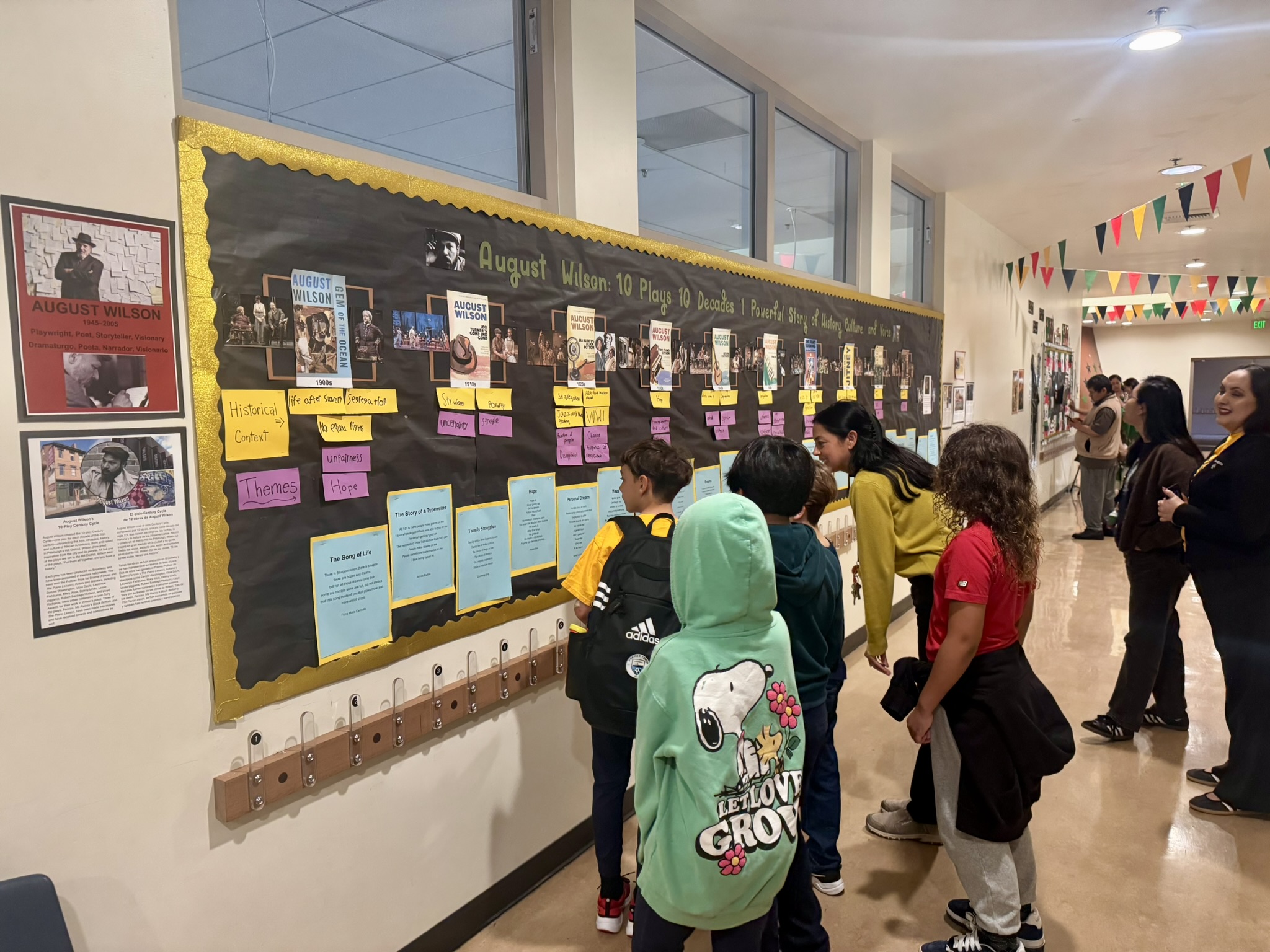 A bulletin board featuring playwright August Wilson along with studentsâ...