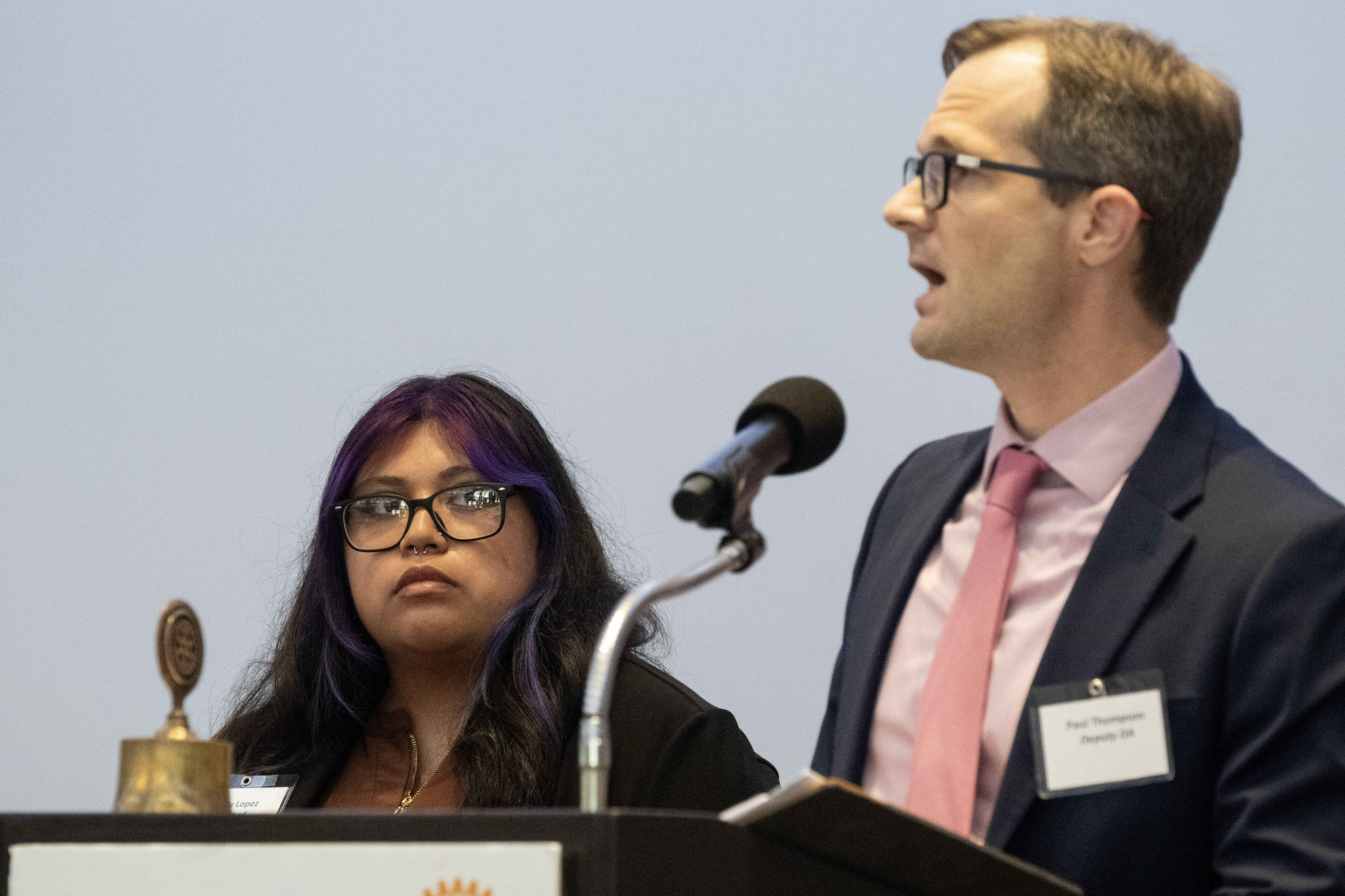 Deputy DA Paul Thompson, right, speaks before presenting Maxxy Lopez...
