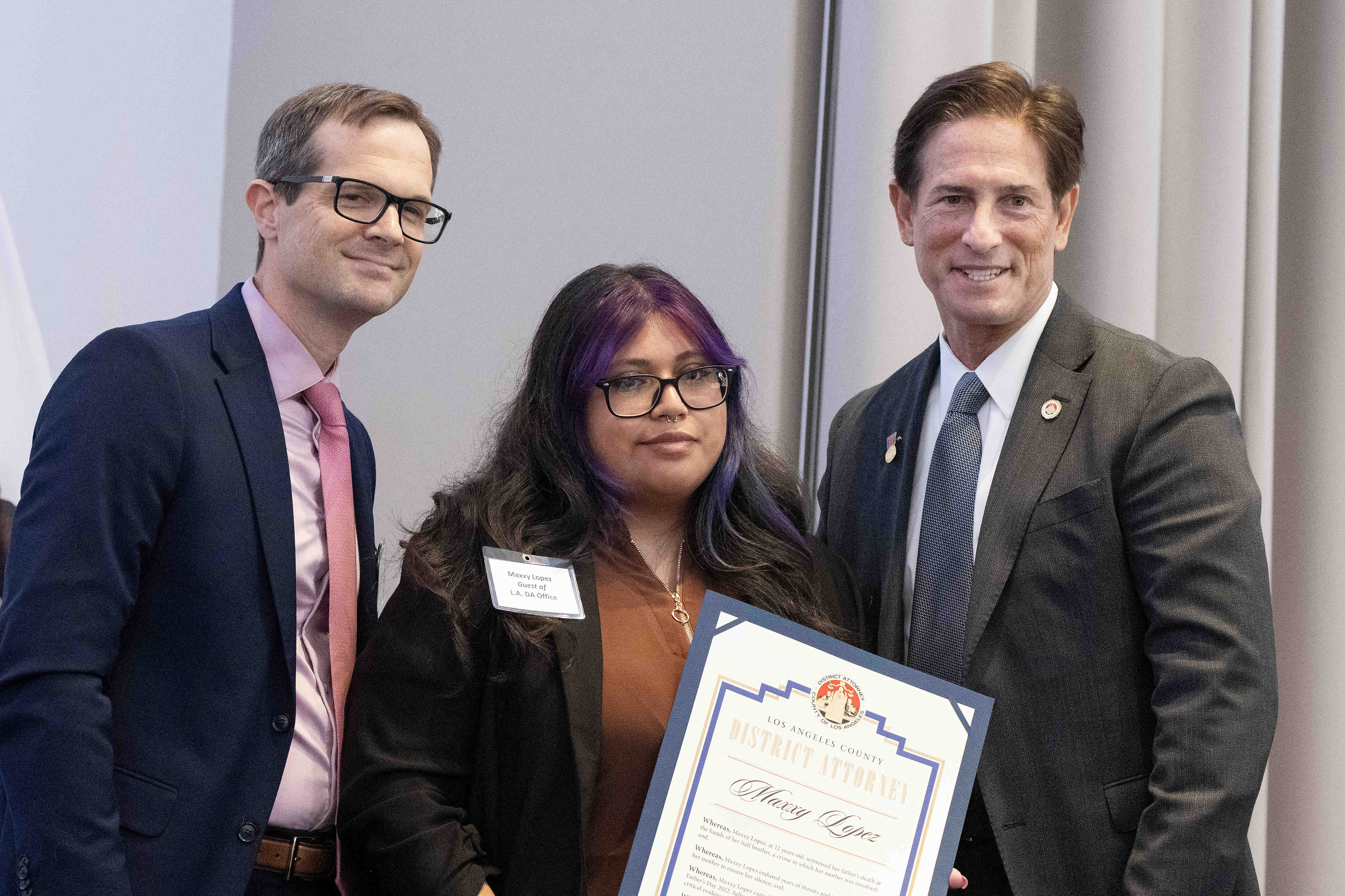 From left, Deputy DA Paul Thompson, Maxxy Lopez and LA...