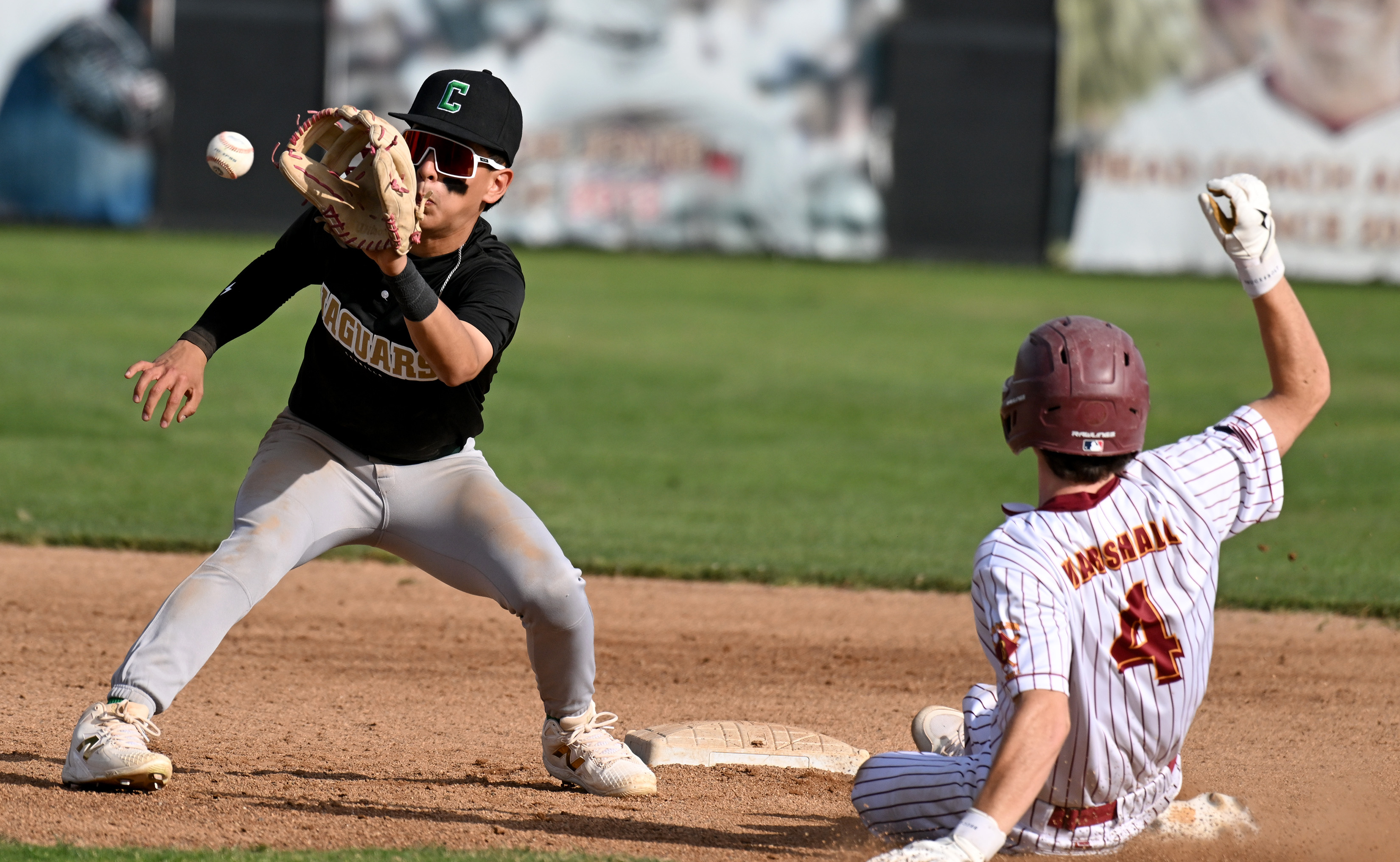 Wilsonâs Jake Marshall is out at second against Cabrilloâs Eli...