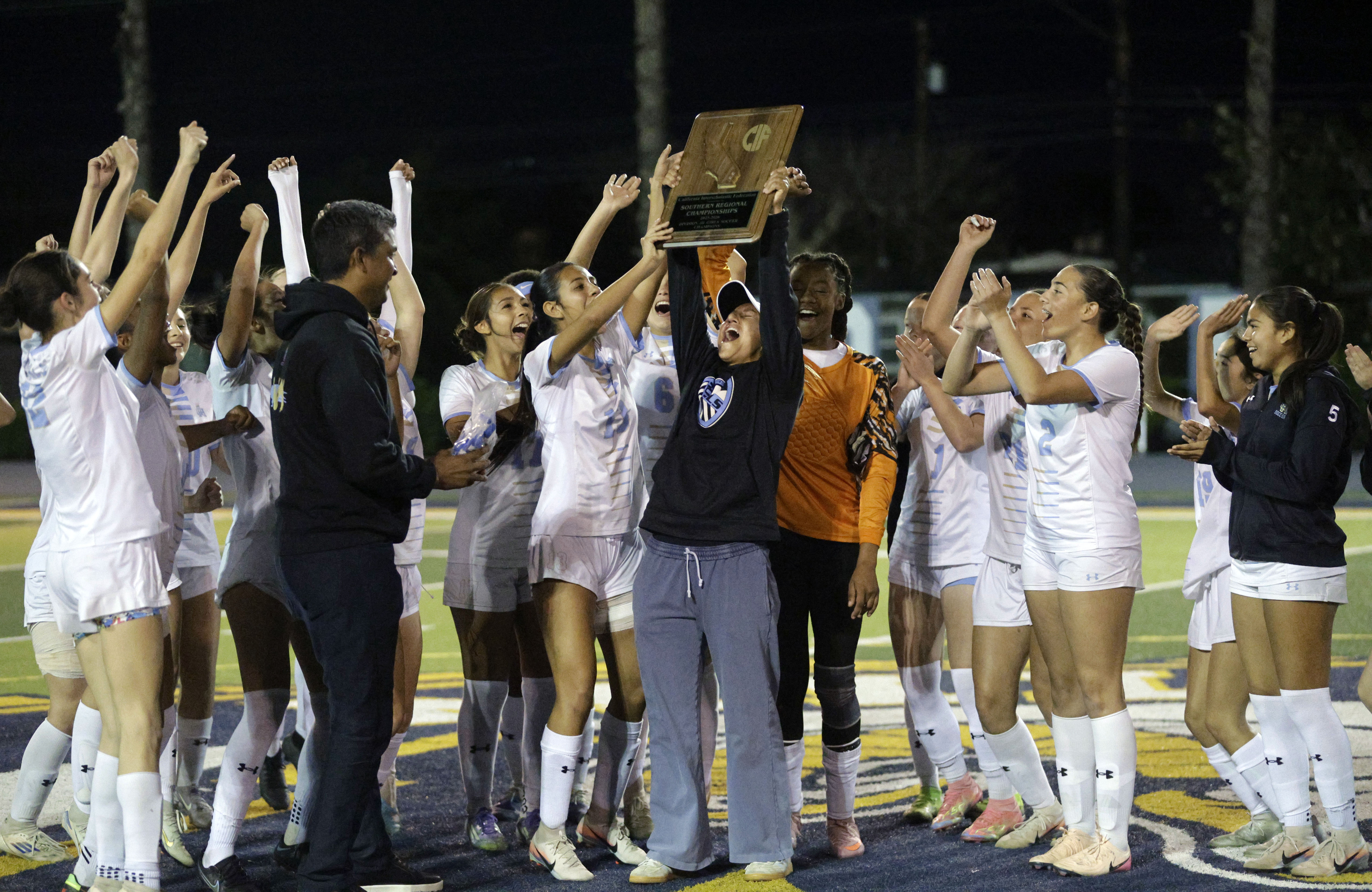 Quartz Hills celebrates as they beat Millikan 1-0 in the...