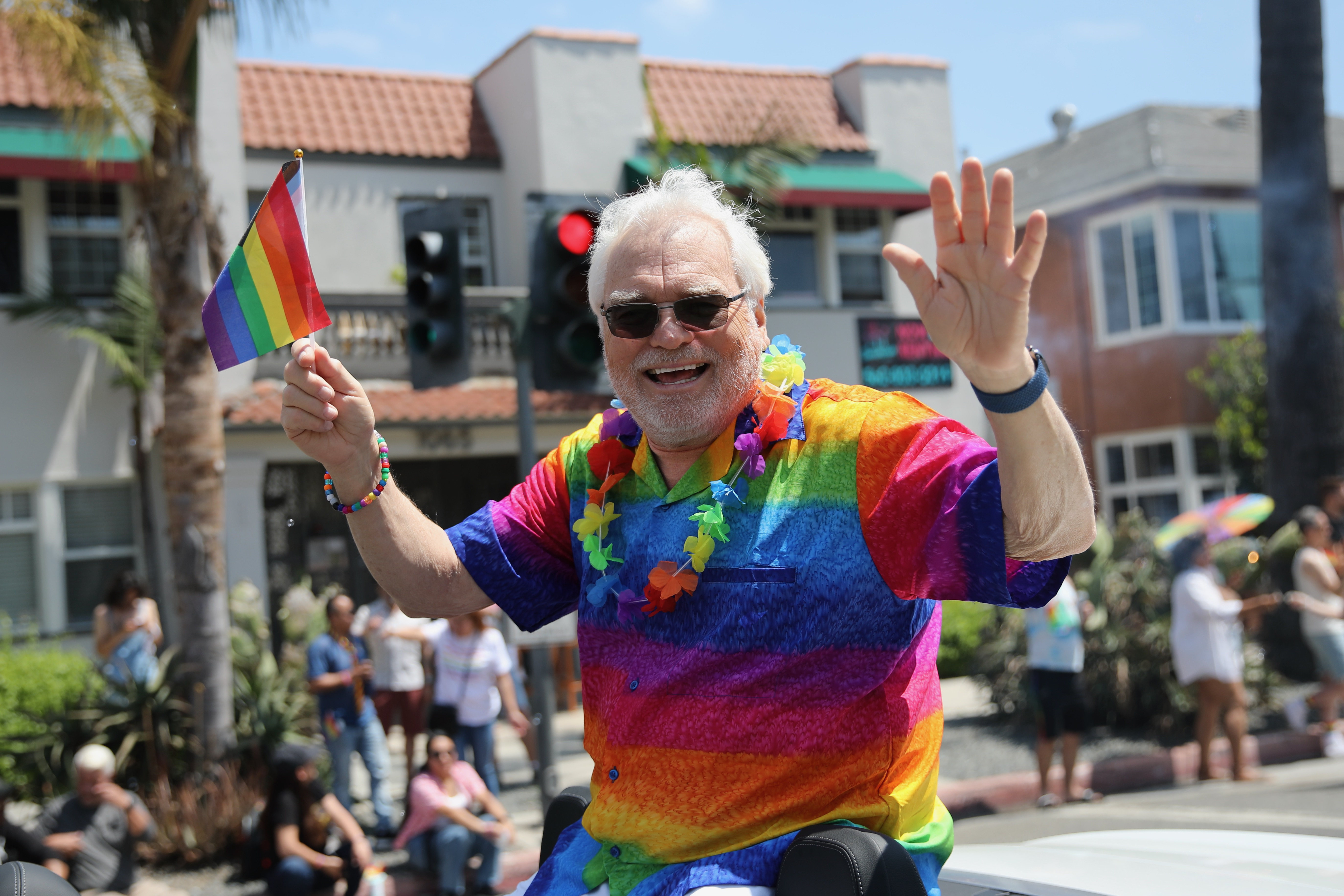 A participant rides along Ocean Boulevard at the Long Beach...