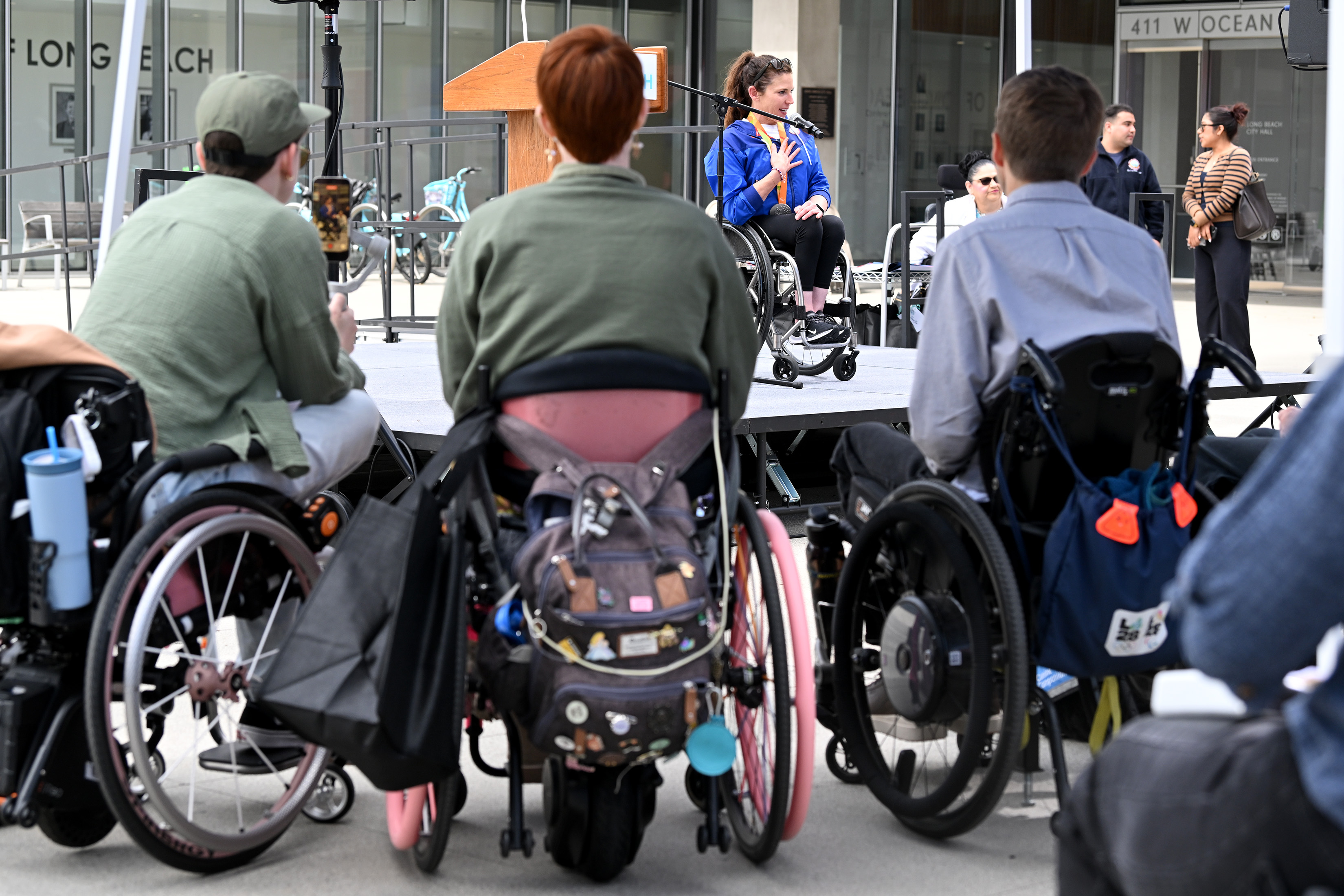 Olympian Amanda McGrory attends a community celebration for the opening...