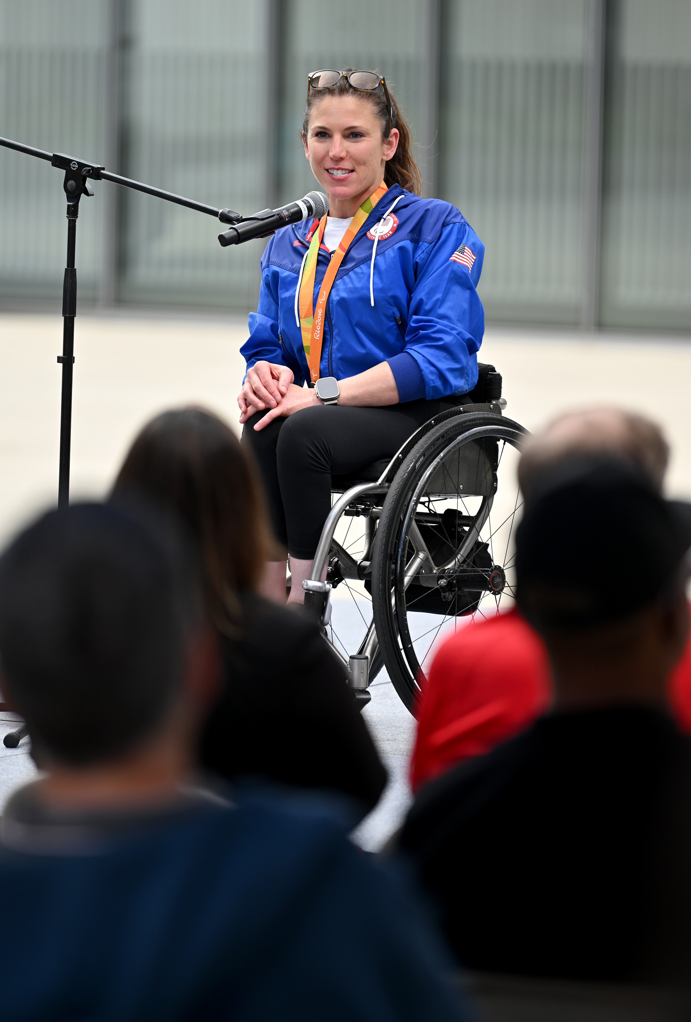 Olympian Amanda McGrory attends a community celebration for the opening...