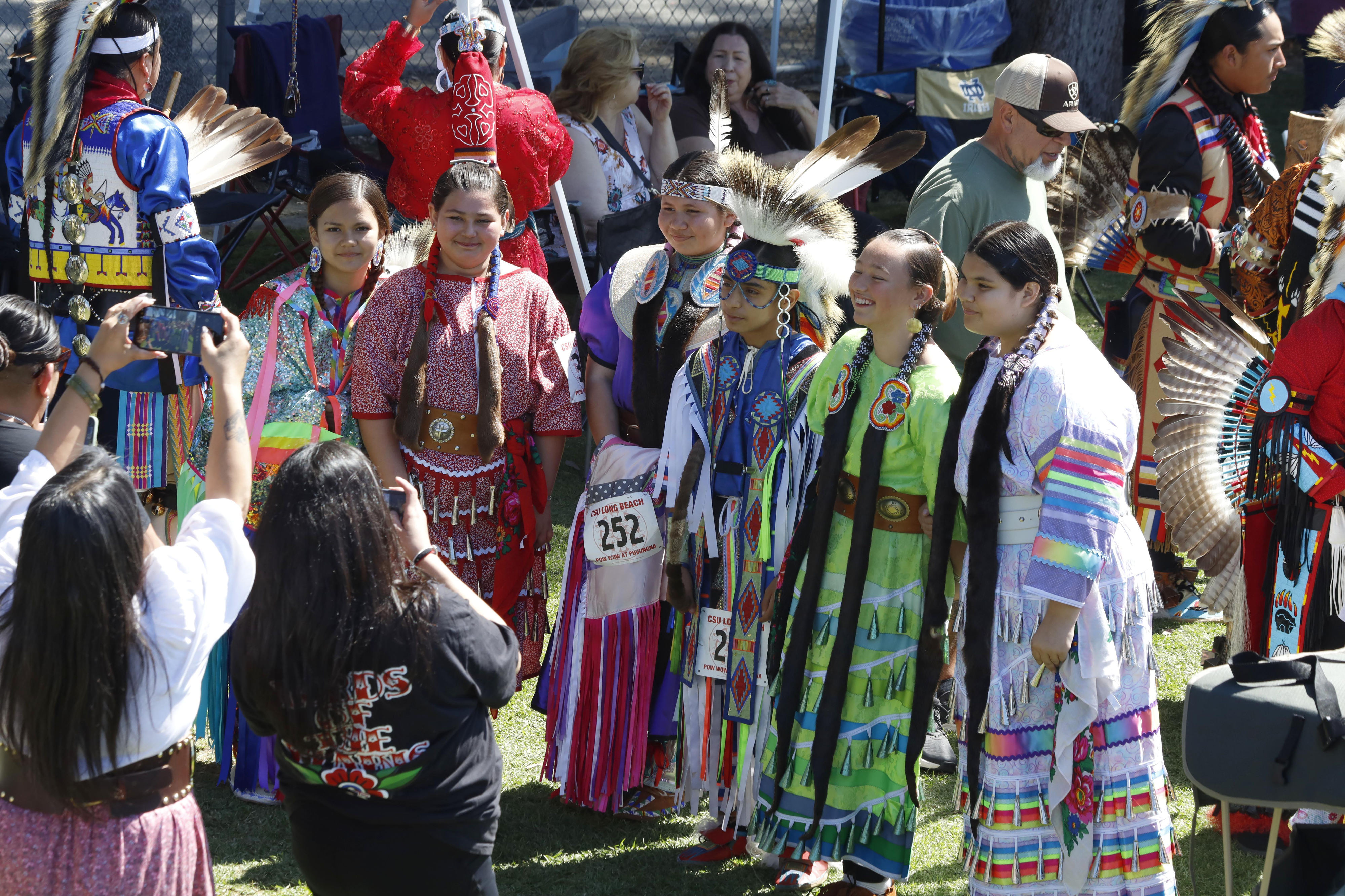 Youth dancers gather together for a photo op before the...