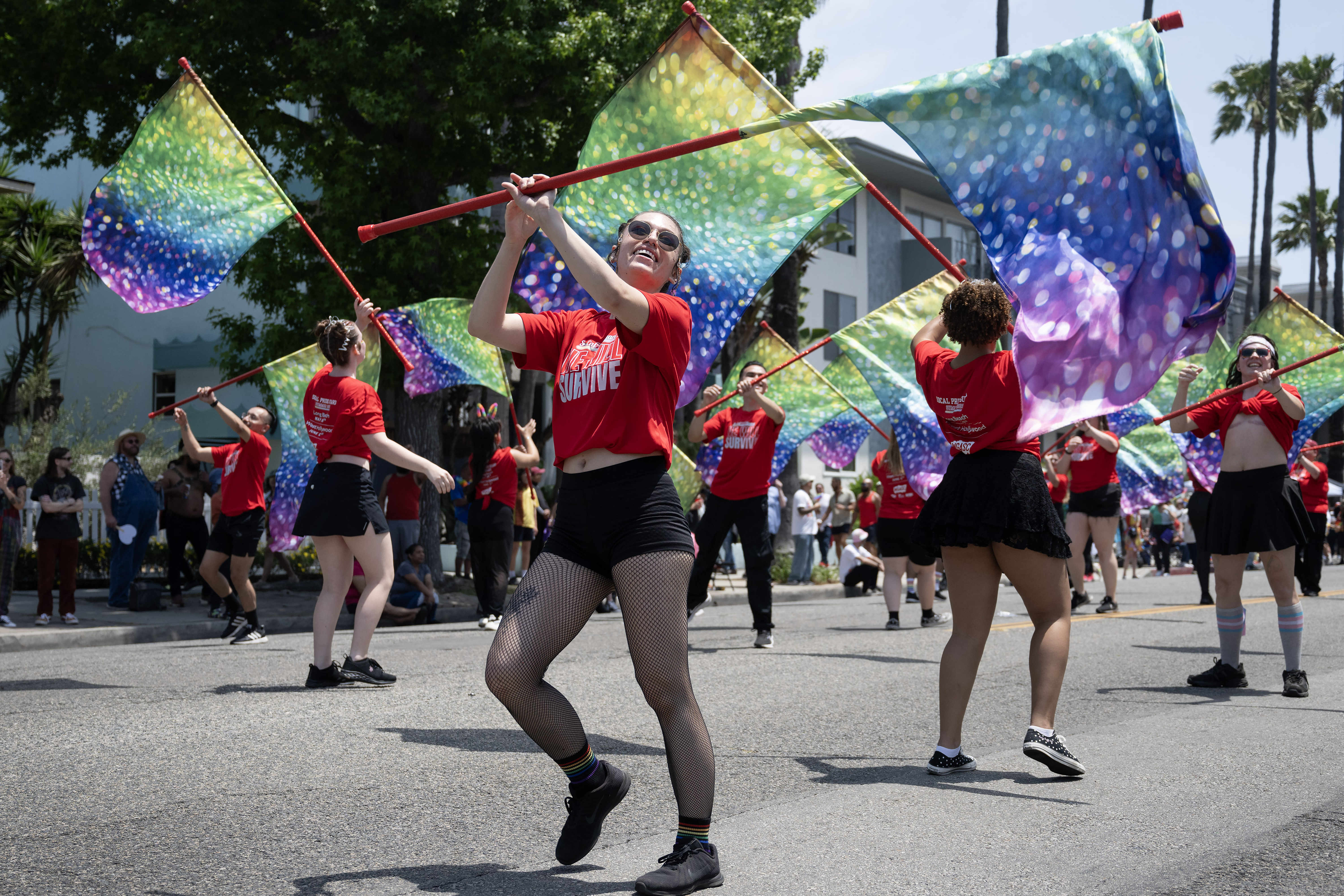 Members of So Cal Pride Guard perform during the 42nd...