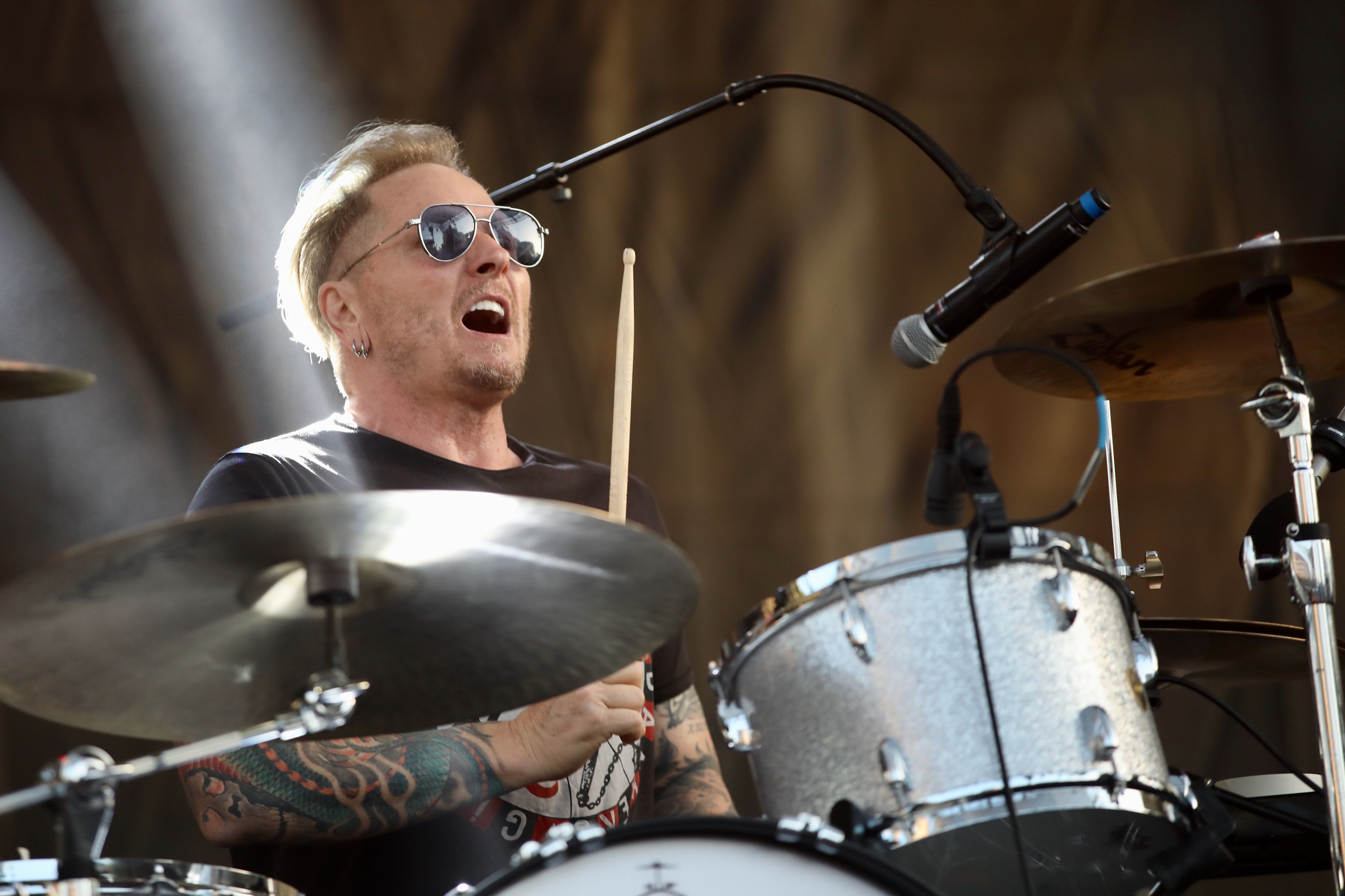Drummer Matt Sorum, formerly of Guns Nâ Roses, performs with...