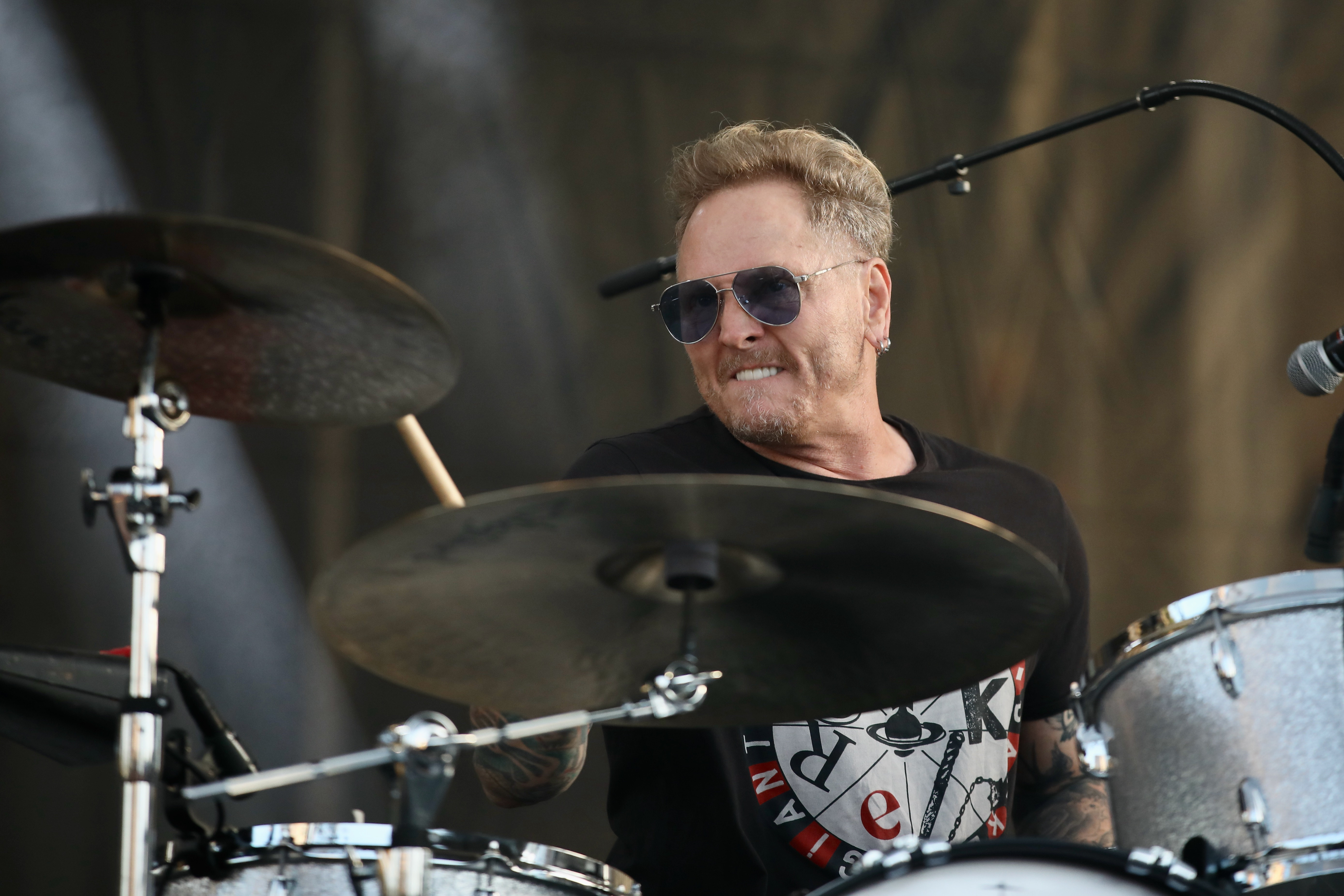 Drummer Matt Sorum, formerly of Guns Nâ Roses, performs with...