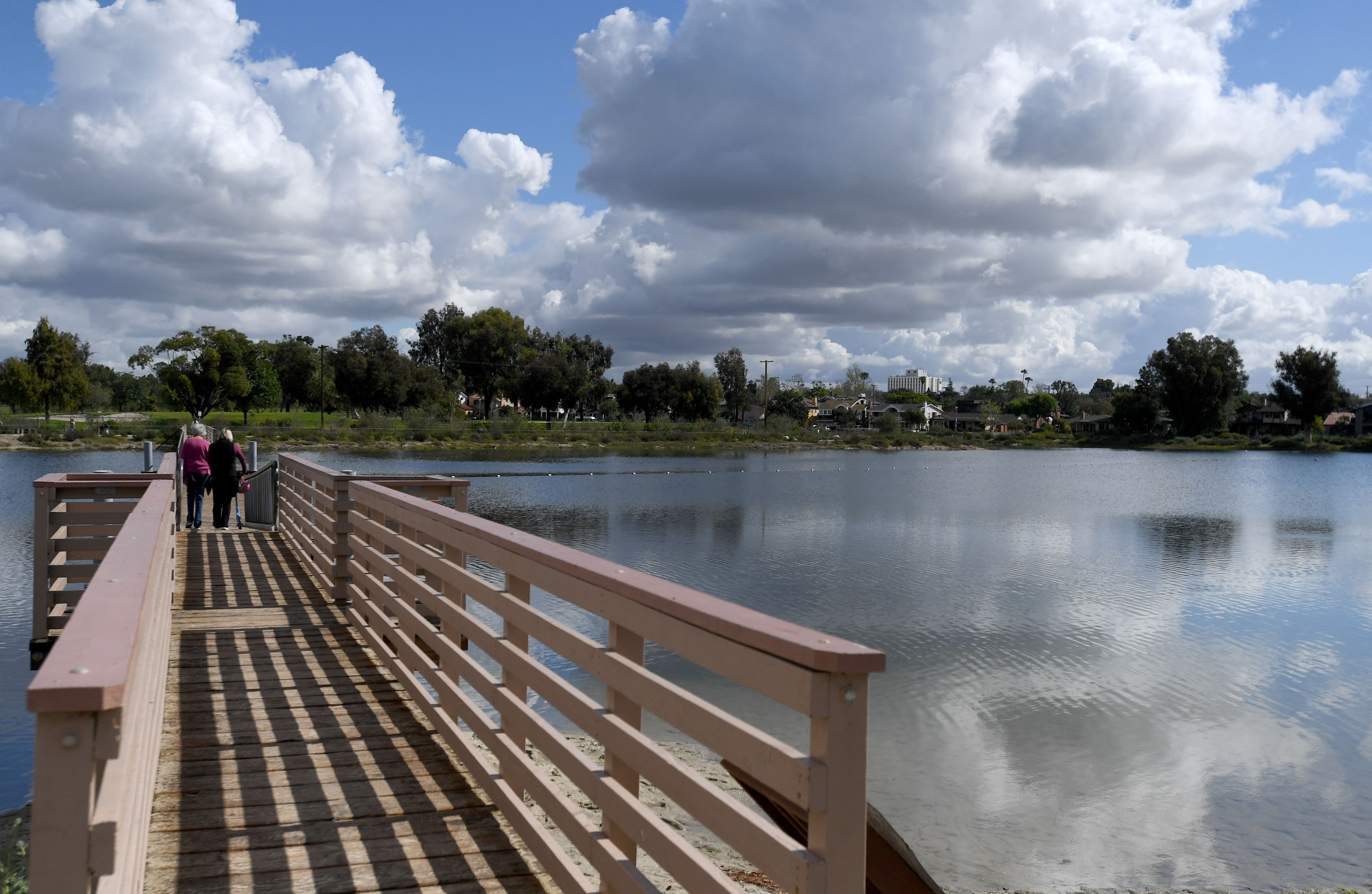The clouds hang over Colorado Lagoon the morning after a...