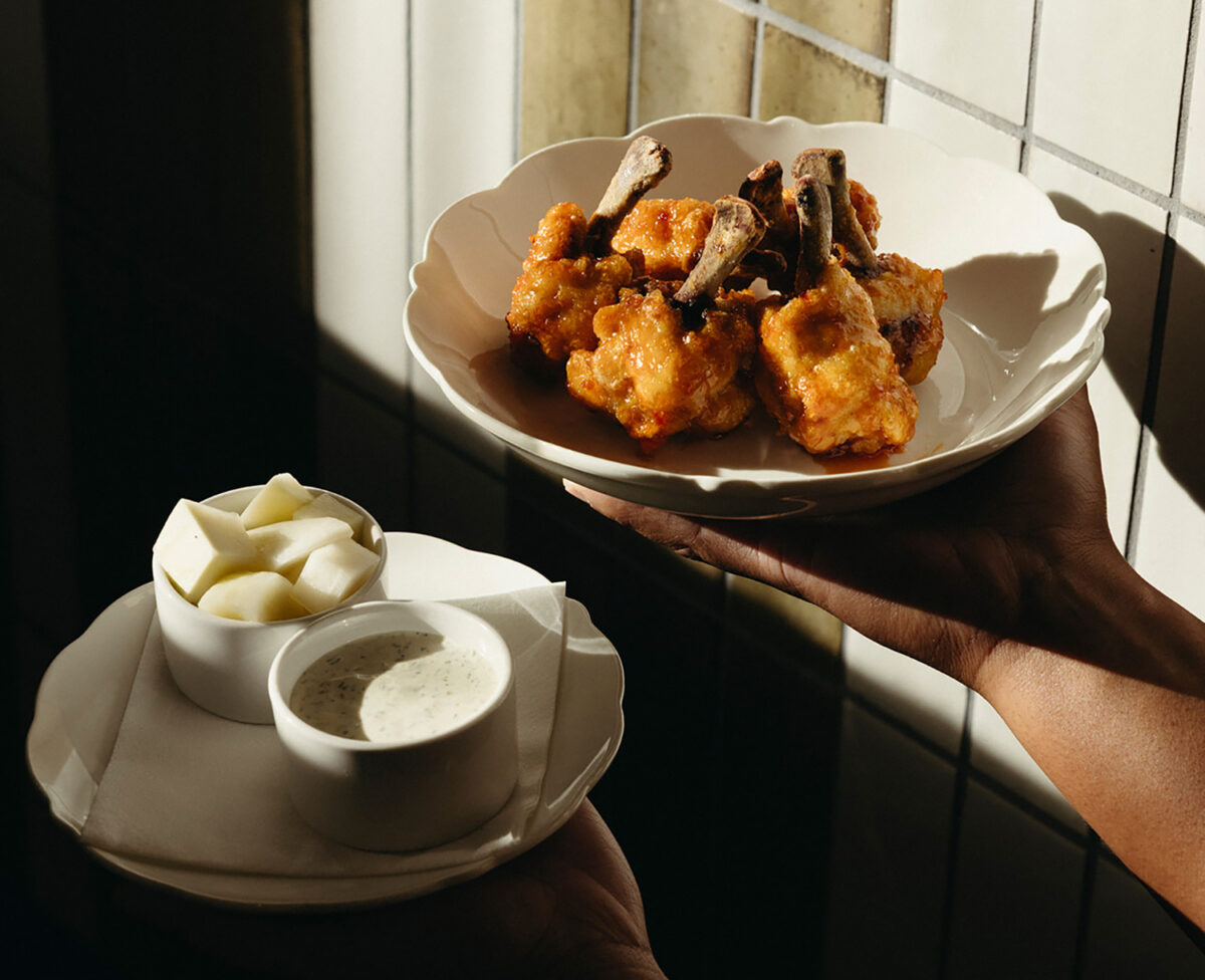 Lapaba fried chicken with yuzu ranch and kohlrabi