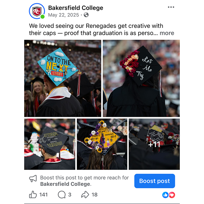 screenshot of the Facebook post that recieved the national award