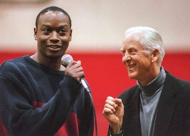 Sacramento Ballet dancer and choreographer Luis Napoles, left, answers questions from the audience with Artistic Director Ron Cunningham during an outreach program at C.K. McClatchy High School in 2001.