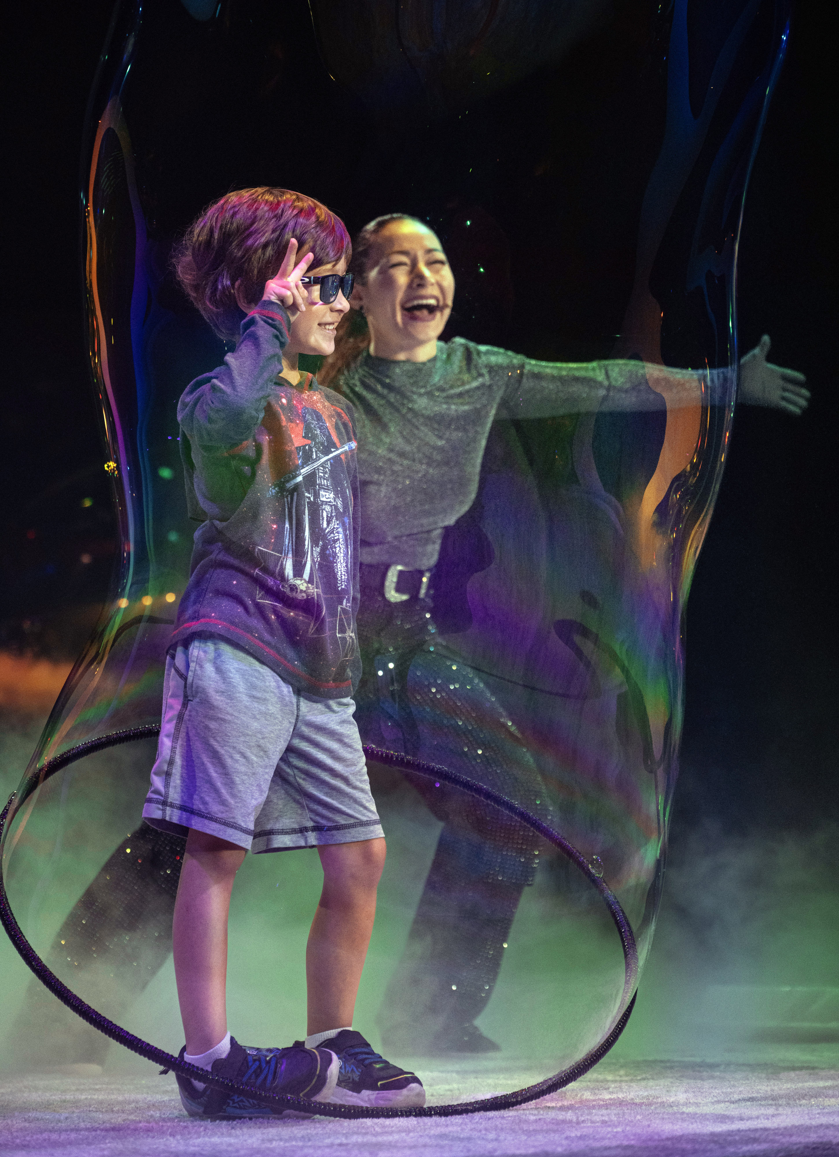 Six-year-old Theodore Chittavanichprapa strikes a pose while inside a giant...