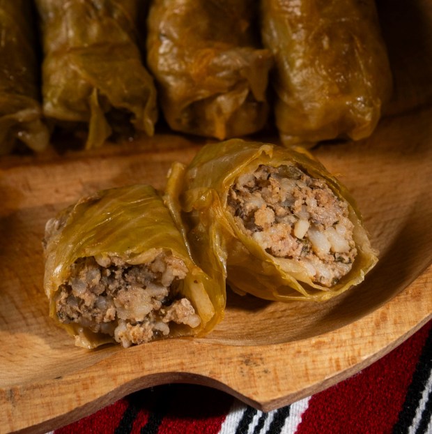 Romanian stuffed cabbage rolls at Dunarea Restaurant are made with ground pork wrapped in pickled cabbage leaves in Anaheim on Wednesday, March 11, 2026. (Photo by Paul Rodriguez, Contributing Photographer)