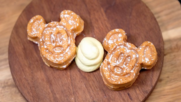 Mickey-shaped Banana-Hazelnut Waffles available at the Disney California Adventure Food & Wine Festival. (Courtesy of Disneyland)