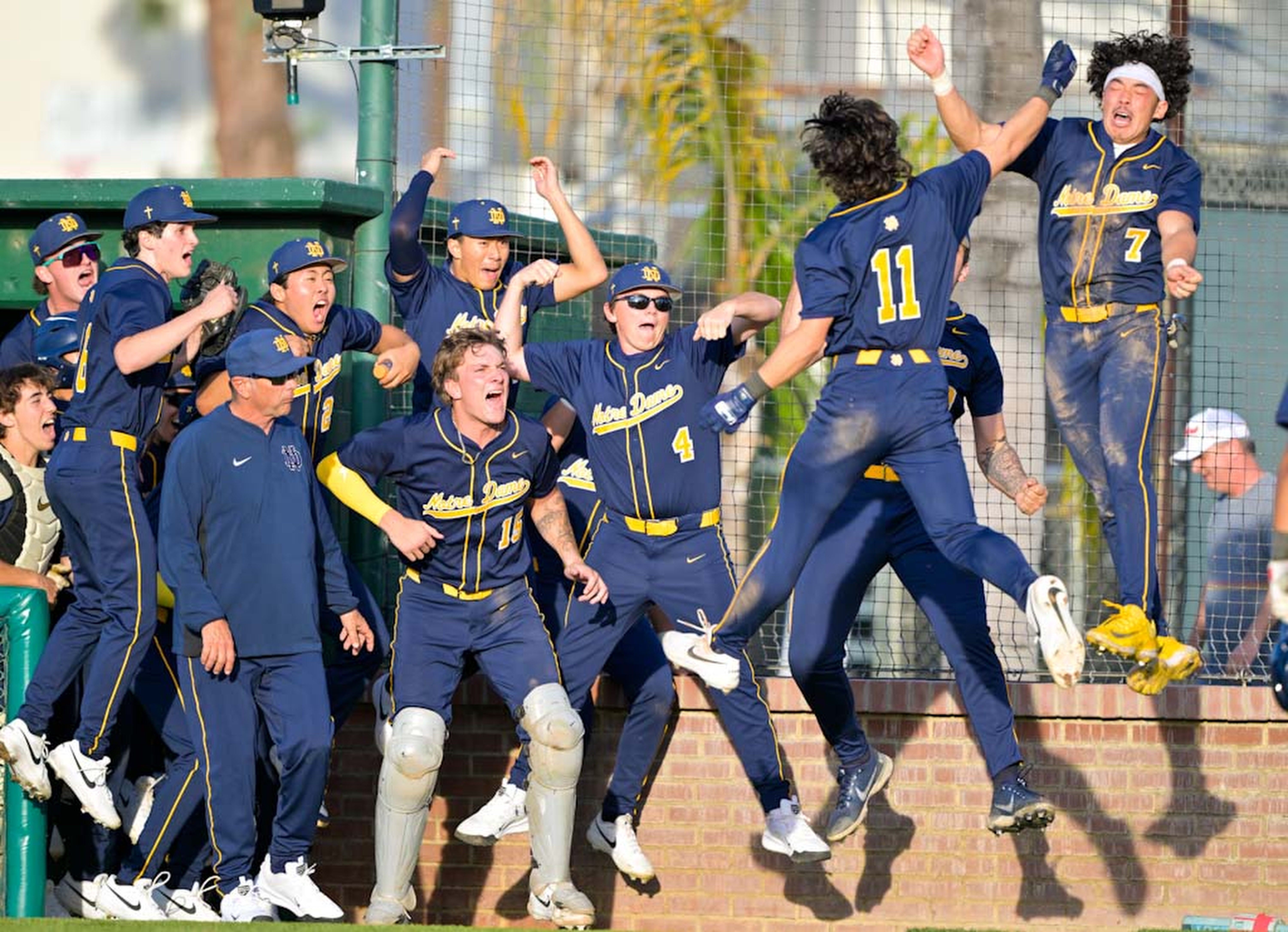 Troy Trejo (11) of Norte Dame celebrates with teamates after...