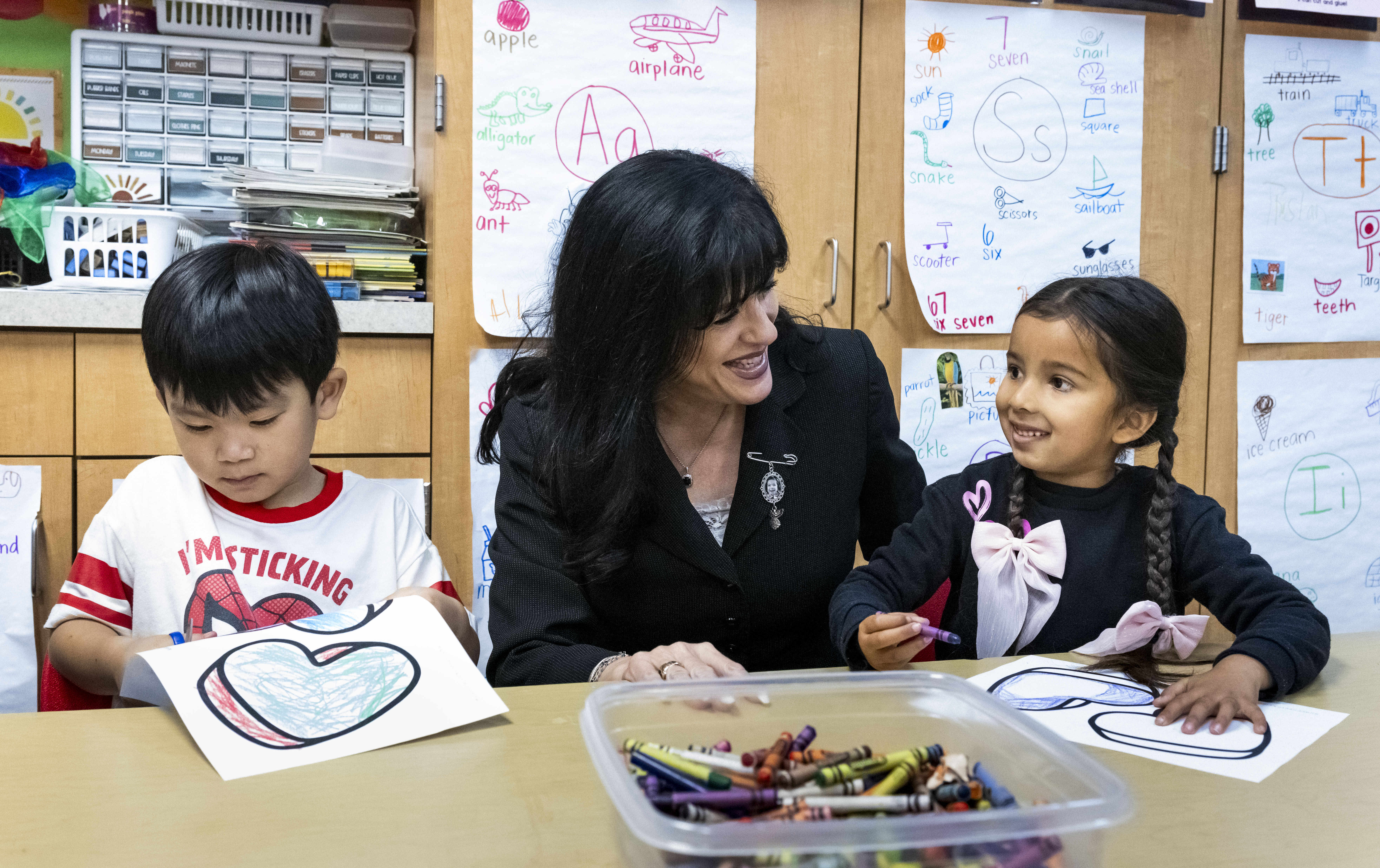 Garden Grove Unified School District Superintendent Gabriela Mafi talks with...