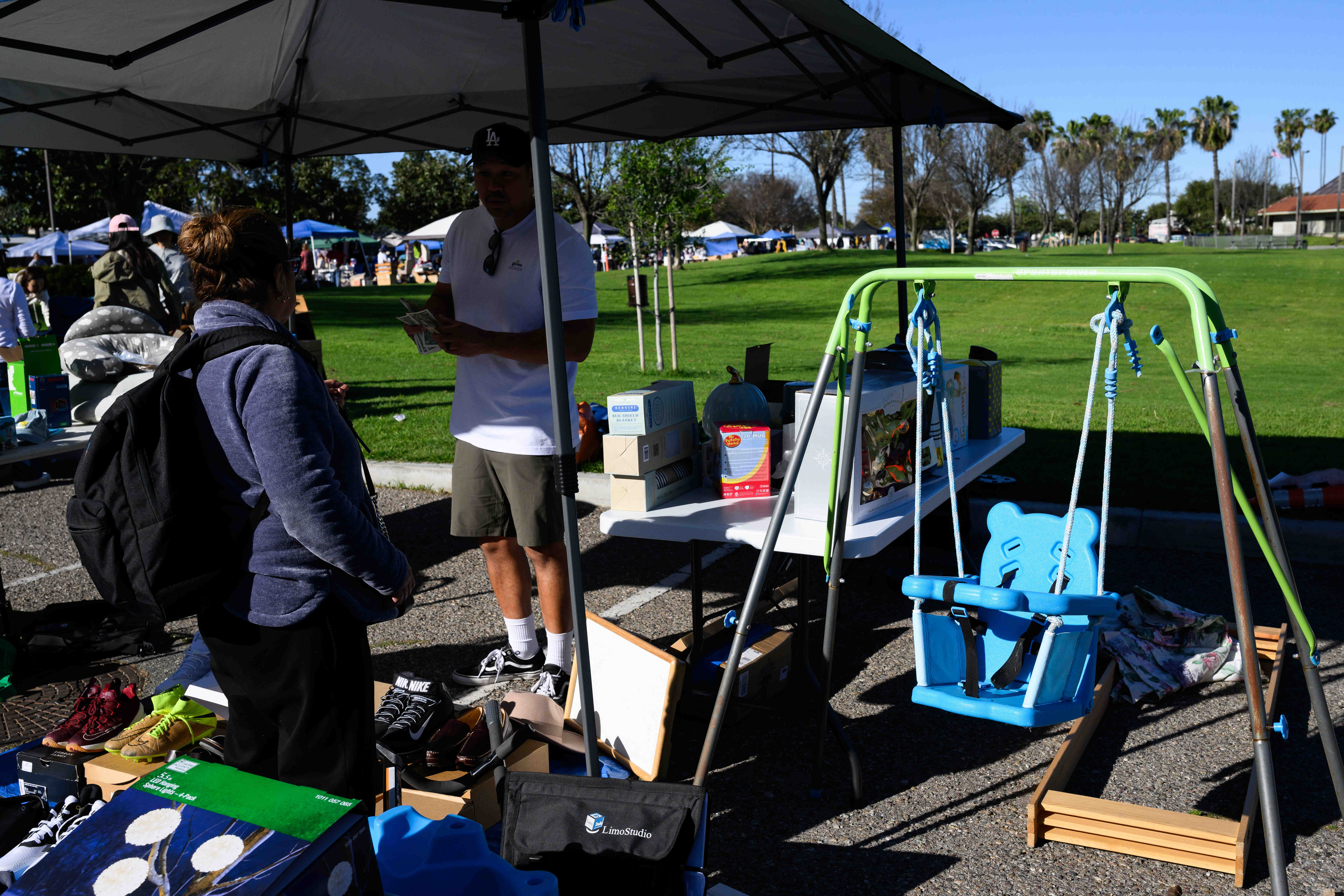 A swing set is seen on display during a community...