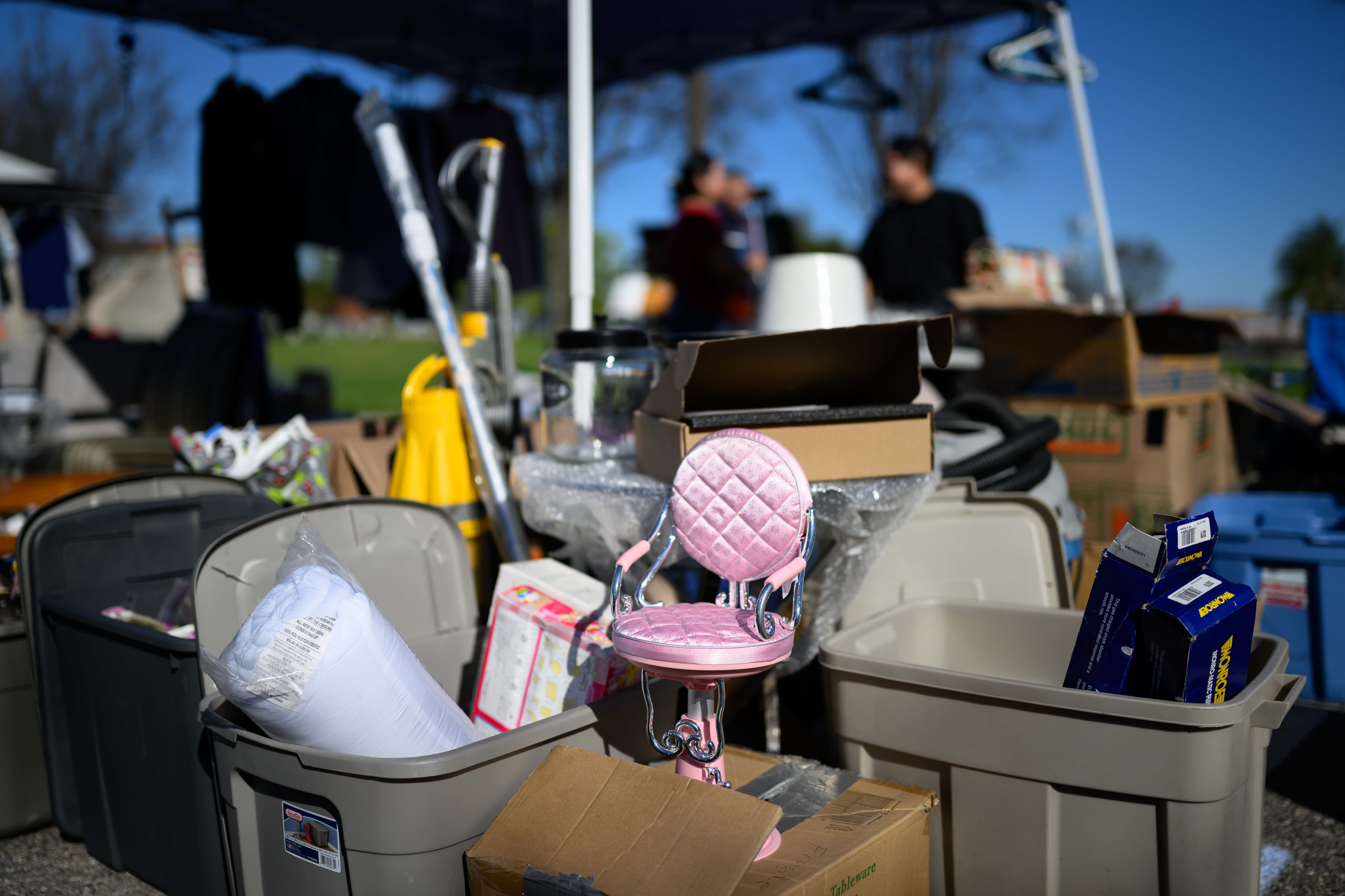 A pink mini bar chair is seen on display during...