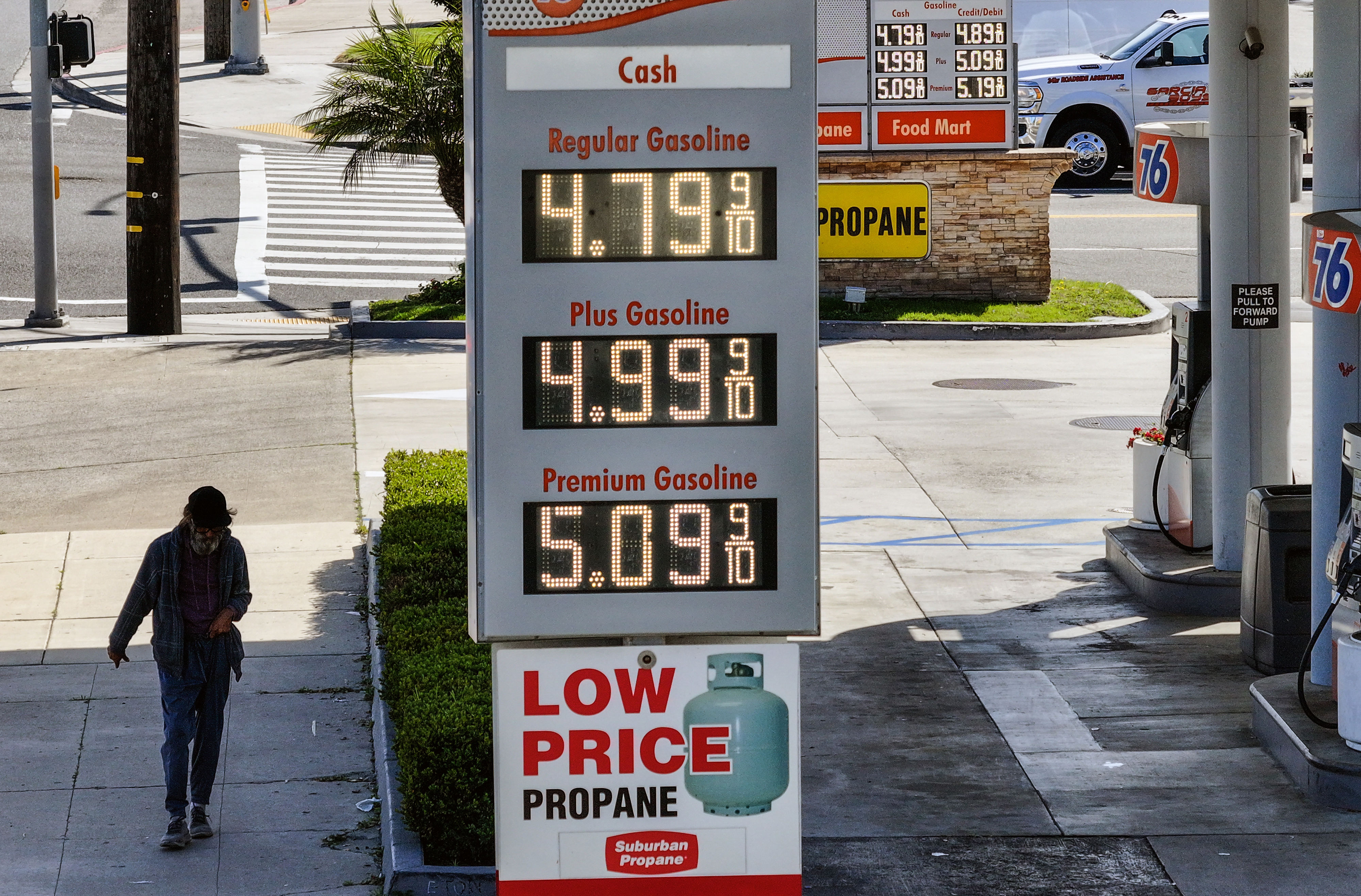 Gas prices around $5.00 a gallon at a 76 station...