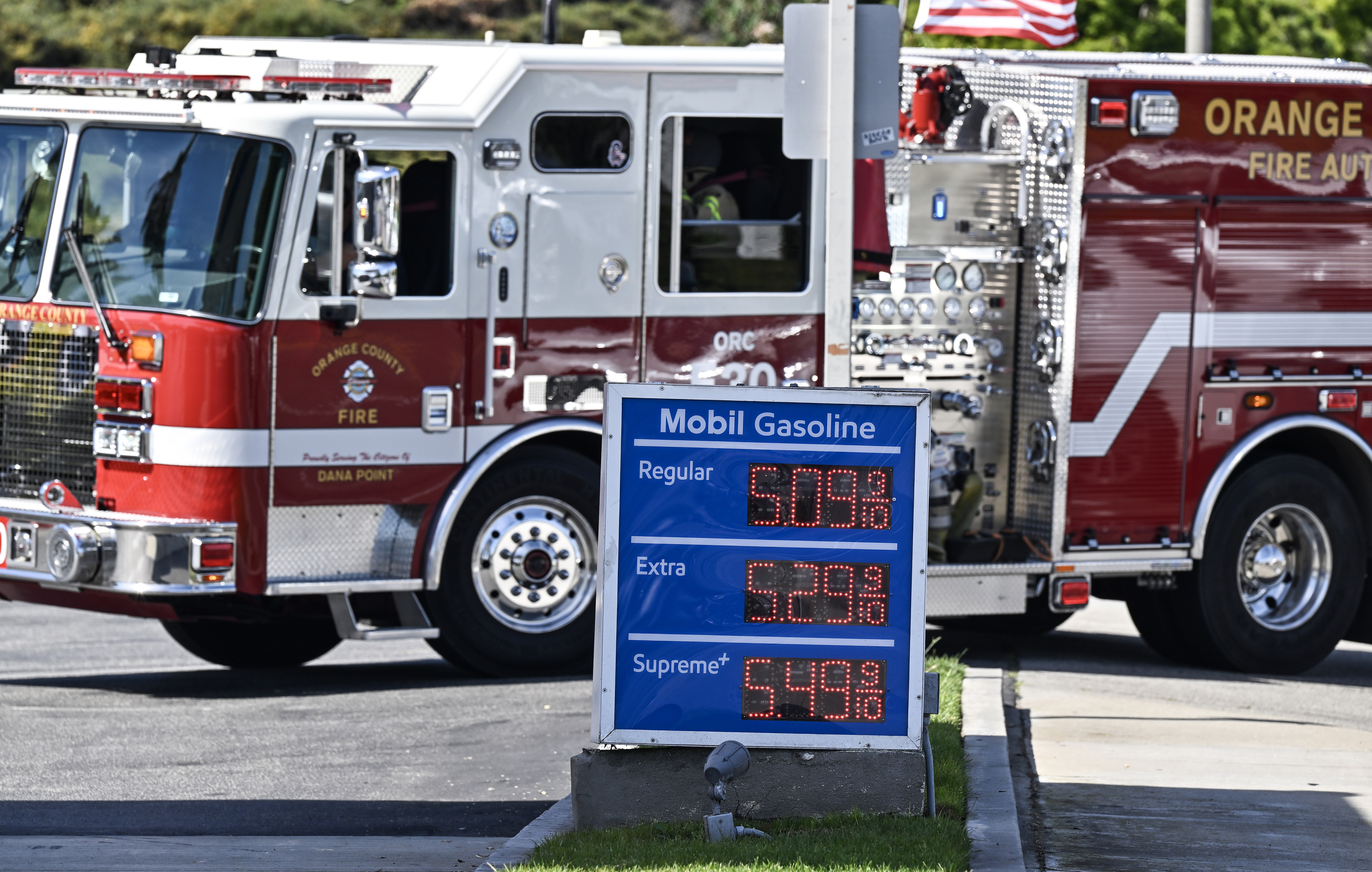 Gas prices over $5.00 a gallon at a Mobil station...