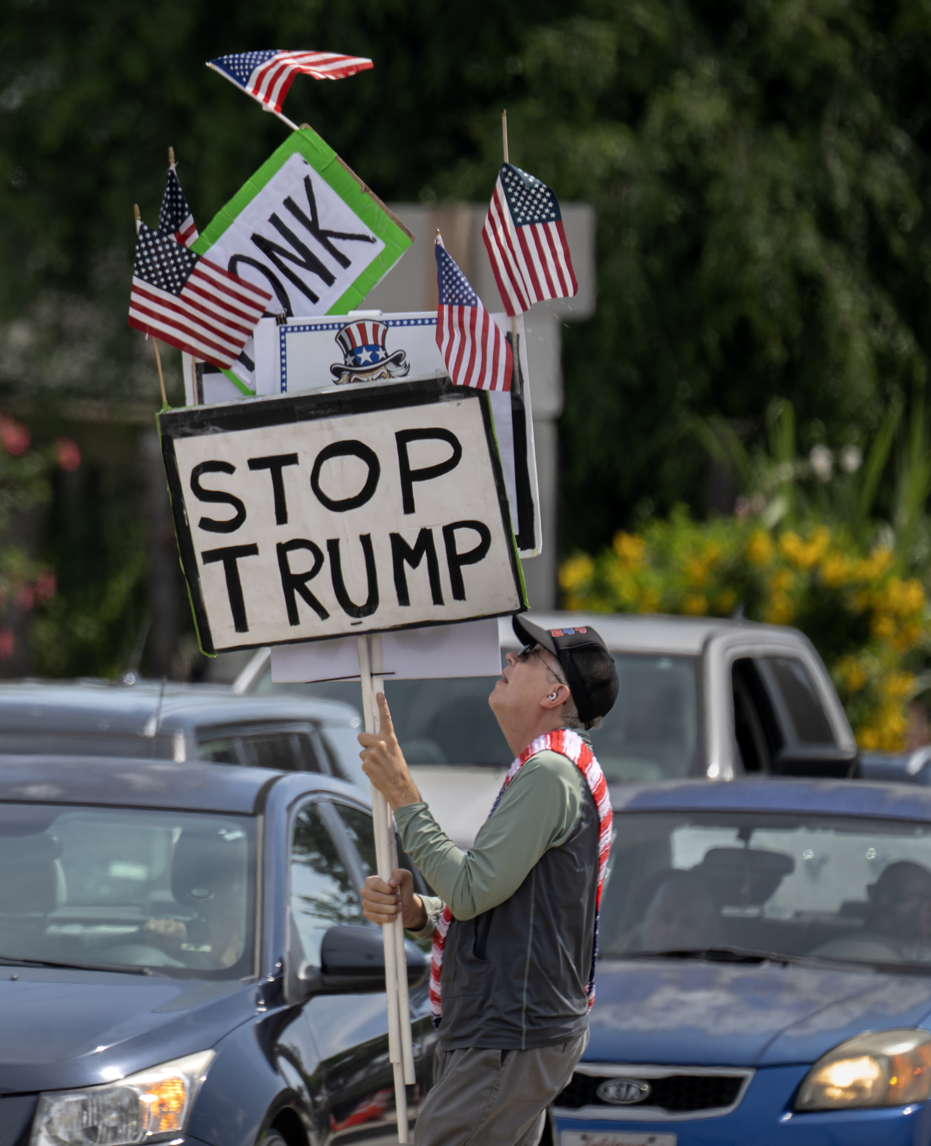 âNo Kingsâ protesters hit the streets in Anahiem near La...