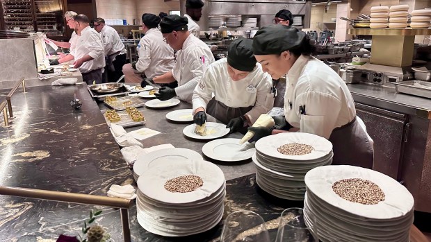 The Napa Rose exhibition kitchen during a media preview following a 10-month renovation at the fine dining restaurant in Disney's Grand Californian Hotel. (Photo by Brady MacDonald, Orange County Register/SCNG)