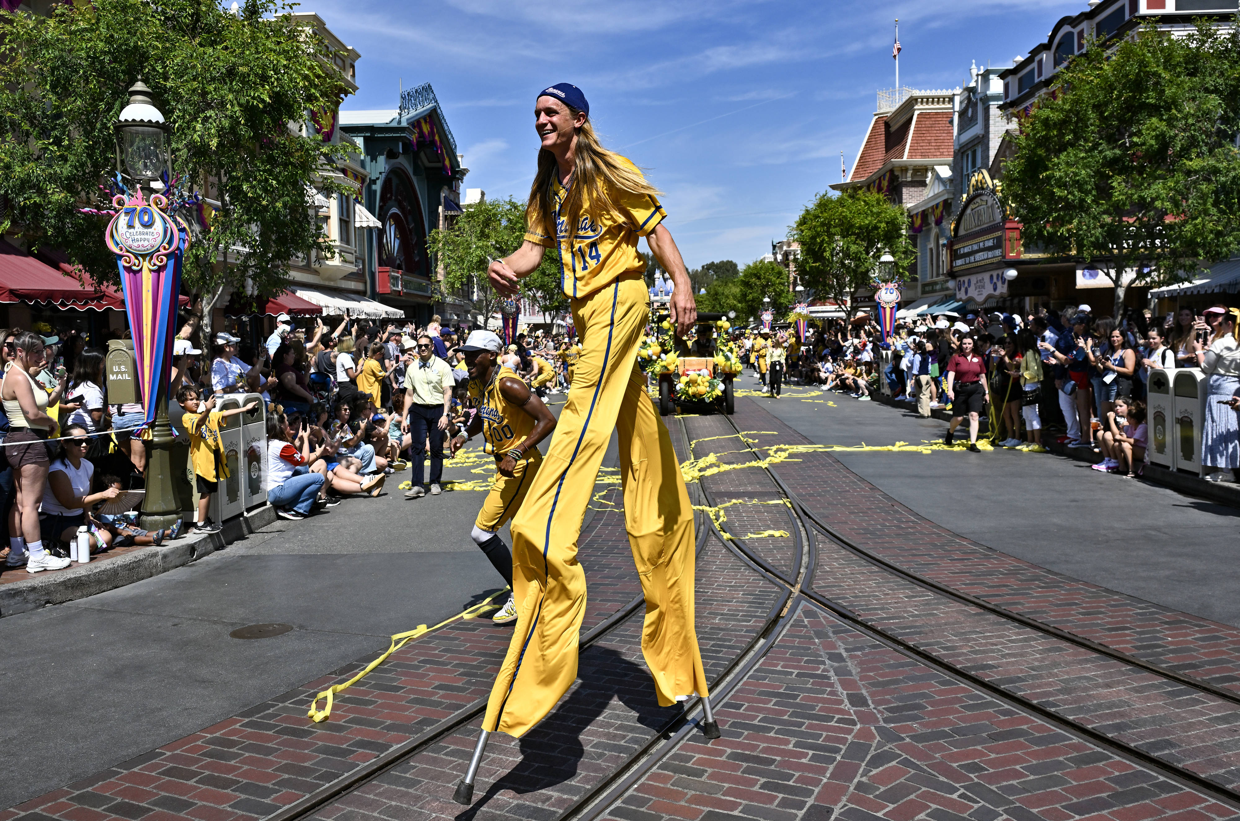 Savannah Bananas pitcher Dakota “Stilts” Albritton (14), known as “Worldâs...