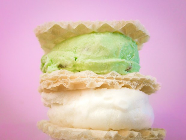 Ice cream sandwiches made with pistachio and white rose ice cream at Saffron & Rose, a Persian ice cream scoop shop chain that has opened a location in Del Mar. (Photo by Brad A. Johnson, Orange County Register/SCNG)