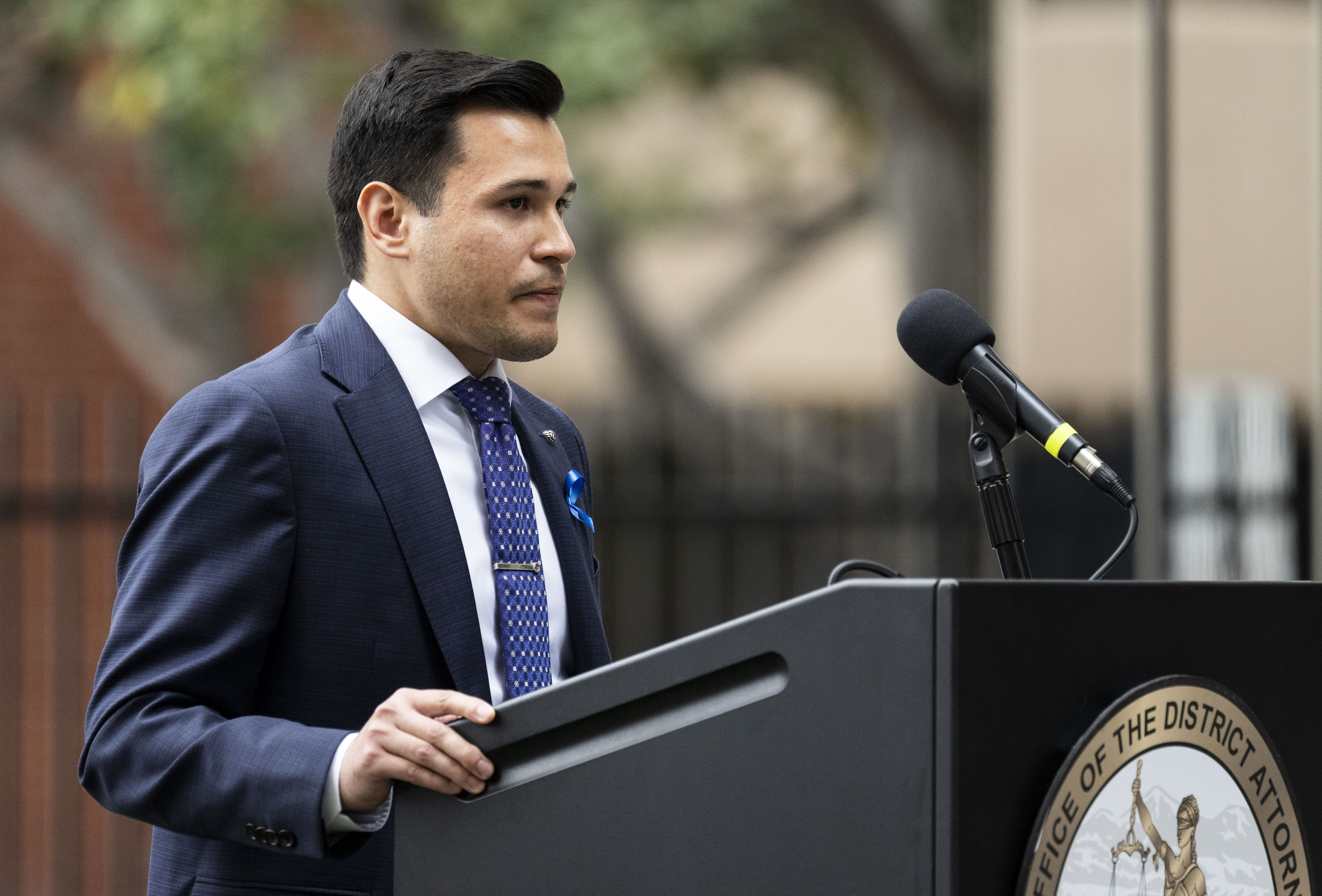 Orange County Deputy District Attorney Justin Sanchez speaks during the...