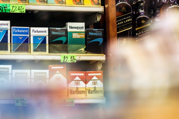 R.J. Renolds's new, non-menthol Newport cigarettes are displayed for sale at a store in San Francisco's Mission District on Jan. 7, 2023. Antismoking advocates criticized the marketing campaign as an attempt to circumvent the state's ban on flavored tobacco products. (Aaron Wojack/The New York Times)